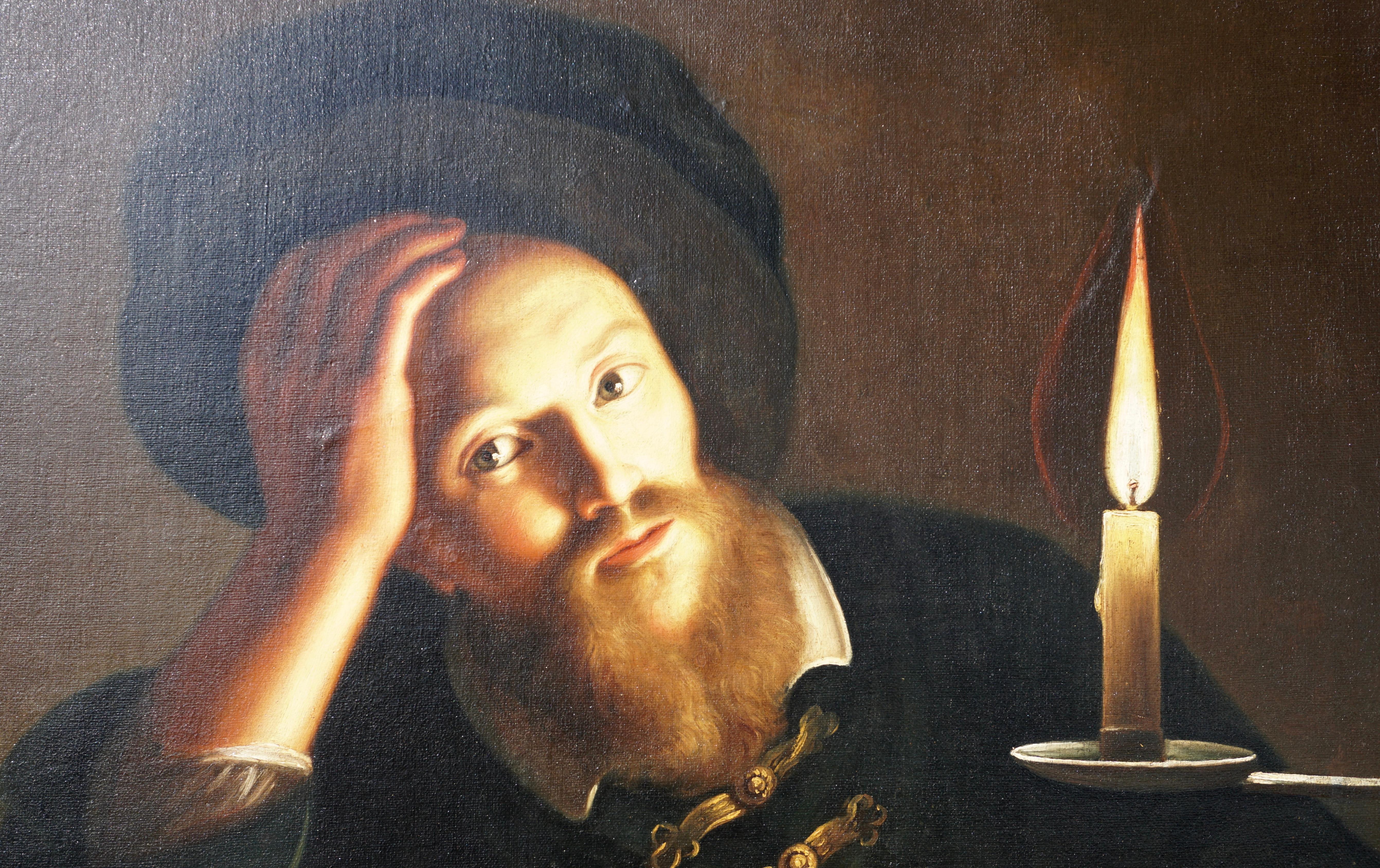 Belle Époque Trophime Bigot Self Portrait in Candlelight, 17th Century