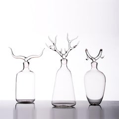 Trophy Bottle Set Hand Blown Glass Horn Animal Nature Liquor Whisky Rustic Wild