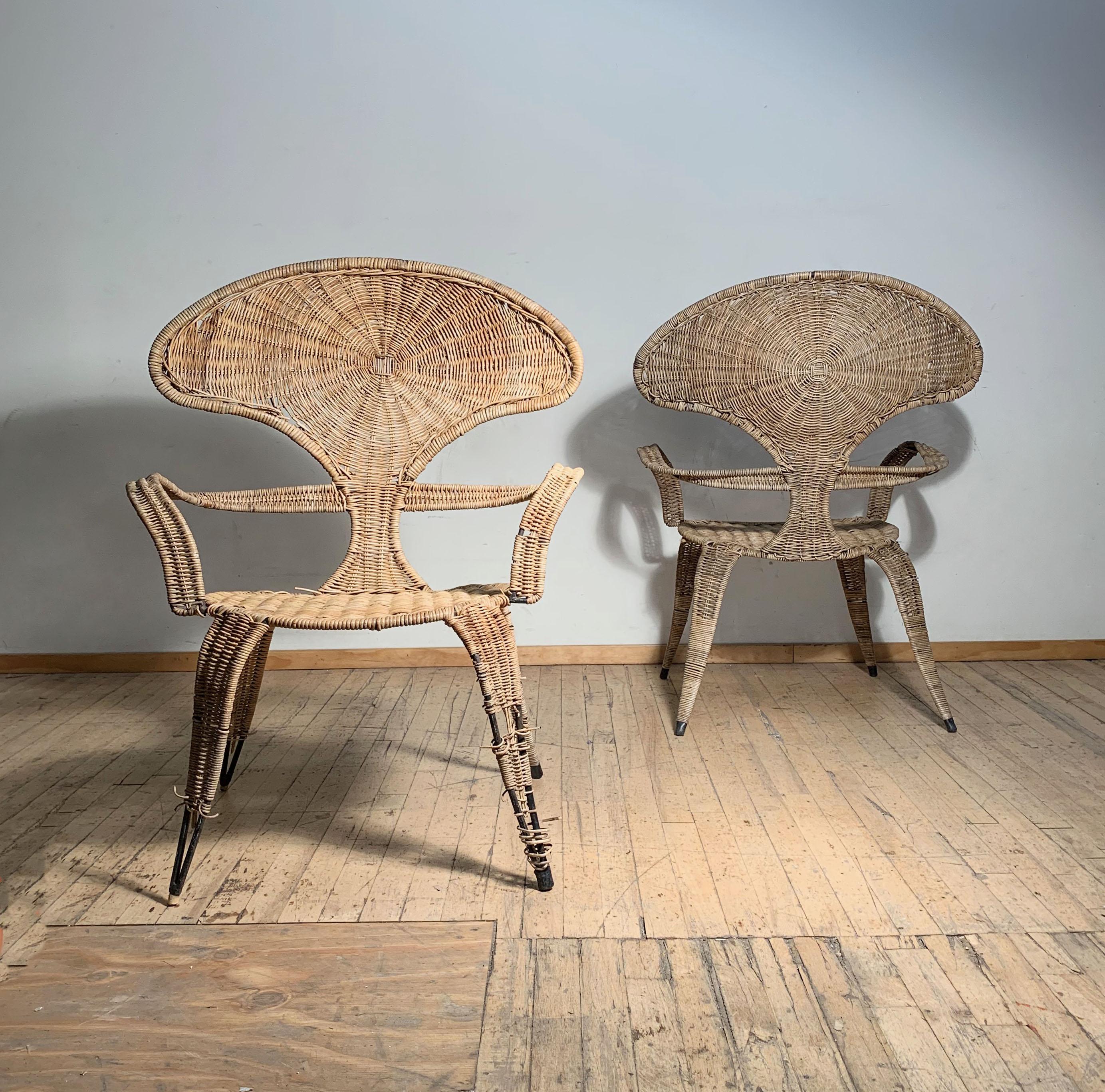 Wicker Tropi-Cal Danny Ho Fong and Miller Fong Garden Patio Pair of Chairs For Sale