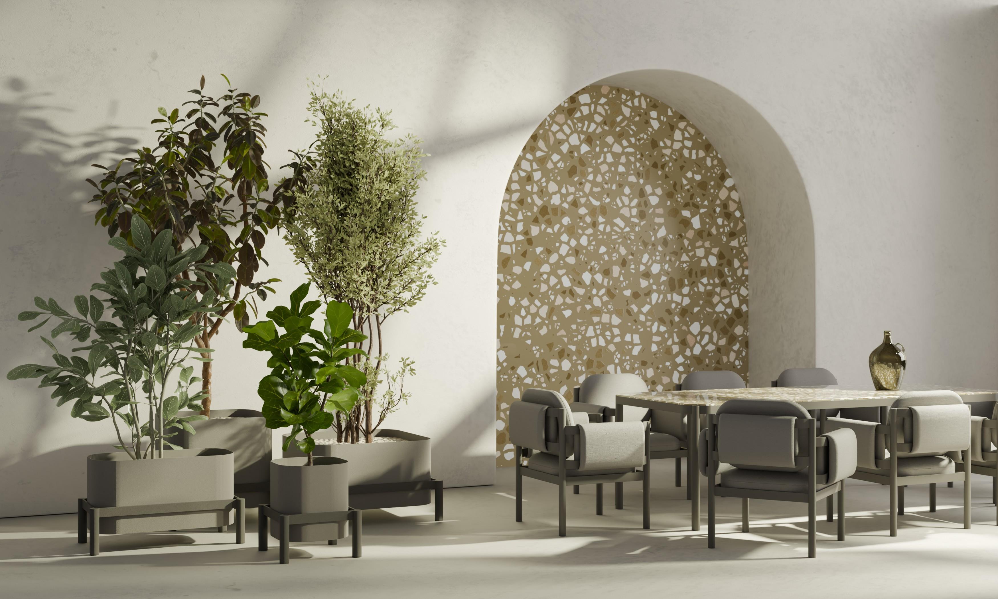 Tropic Table de salle à manger en aluminium 250x100 cm avec plateau en terrazzo by Joyf en vente 1