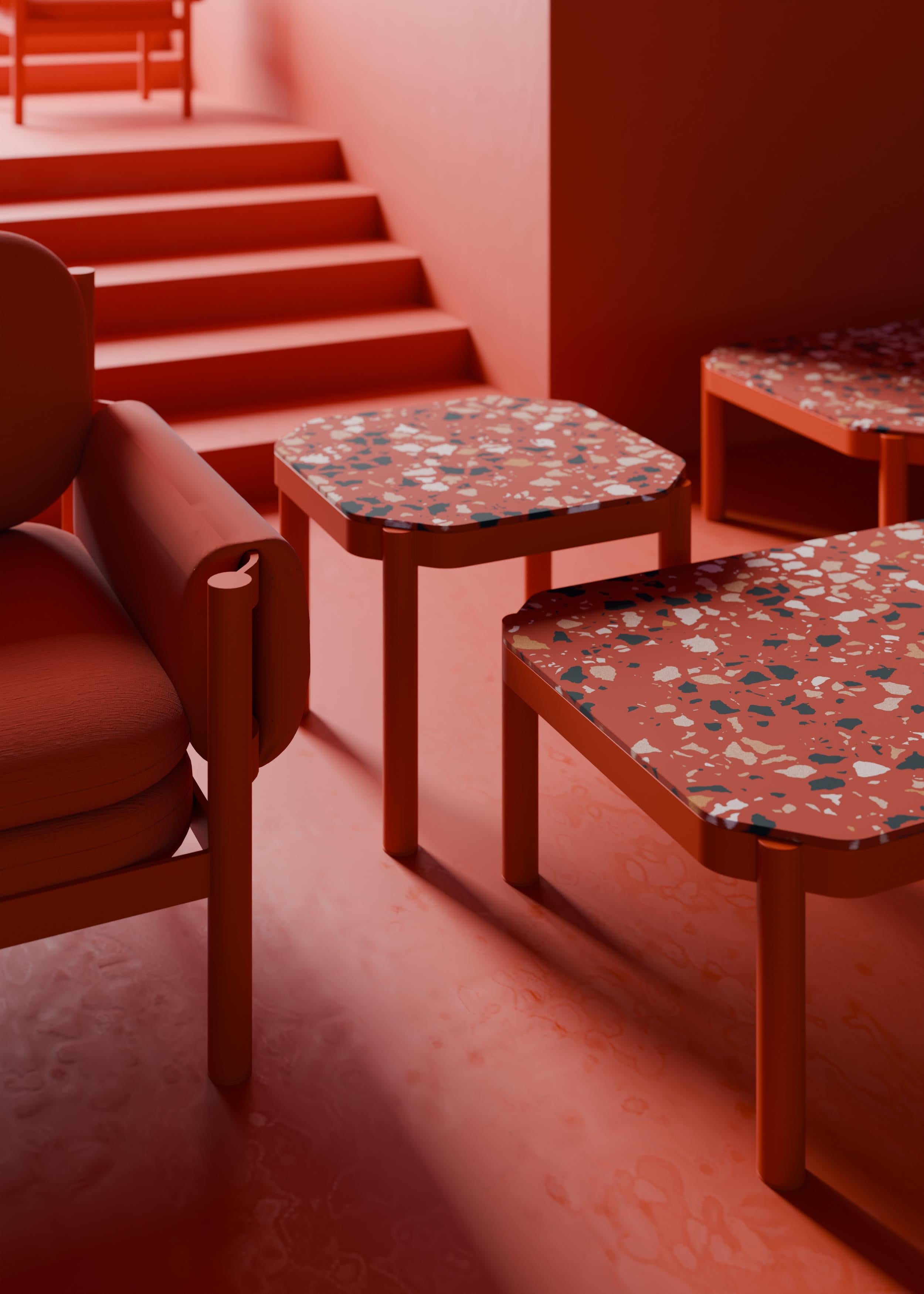 Poudré Table d'appoint Tropic en aluminium avec plateau en terrazzo par Joyf en vente