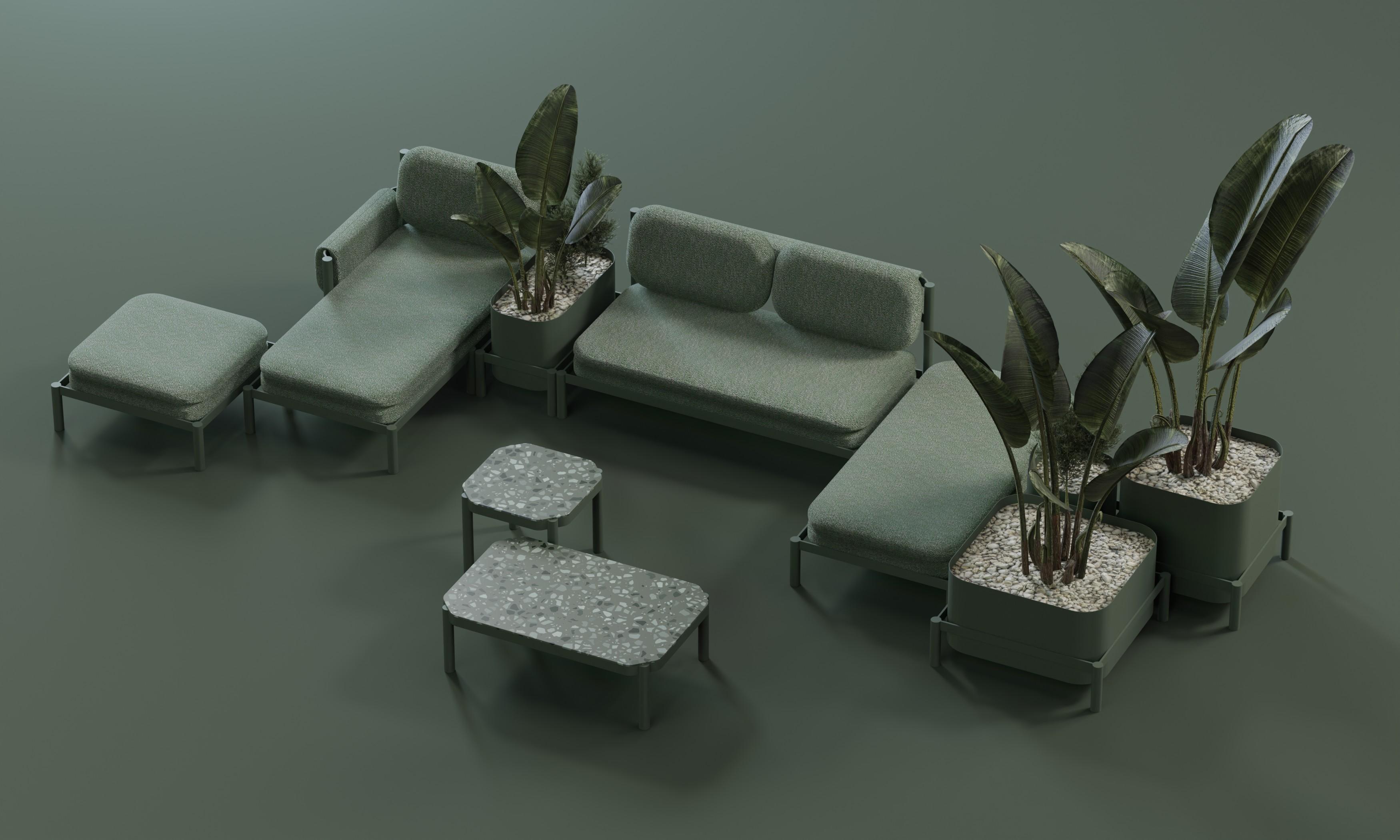 Ukrainian Tropic Aluminum Square Pouf by Joyf For Sale