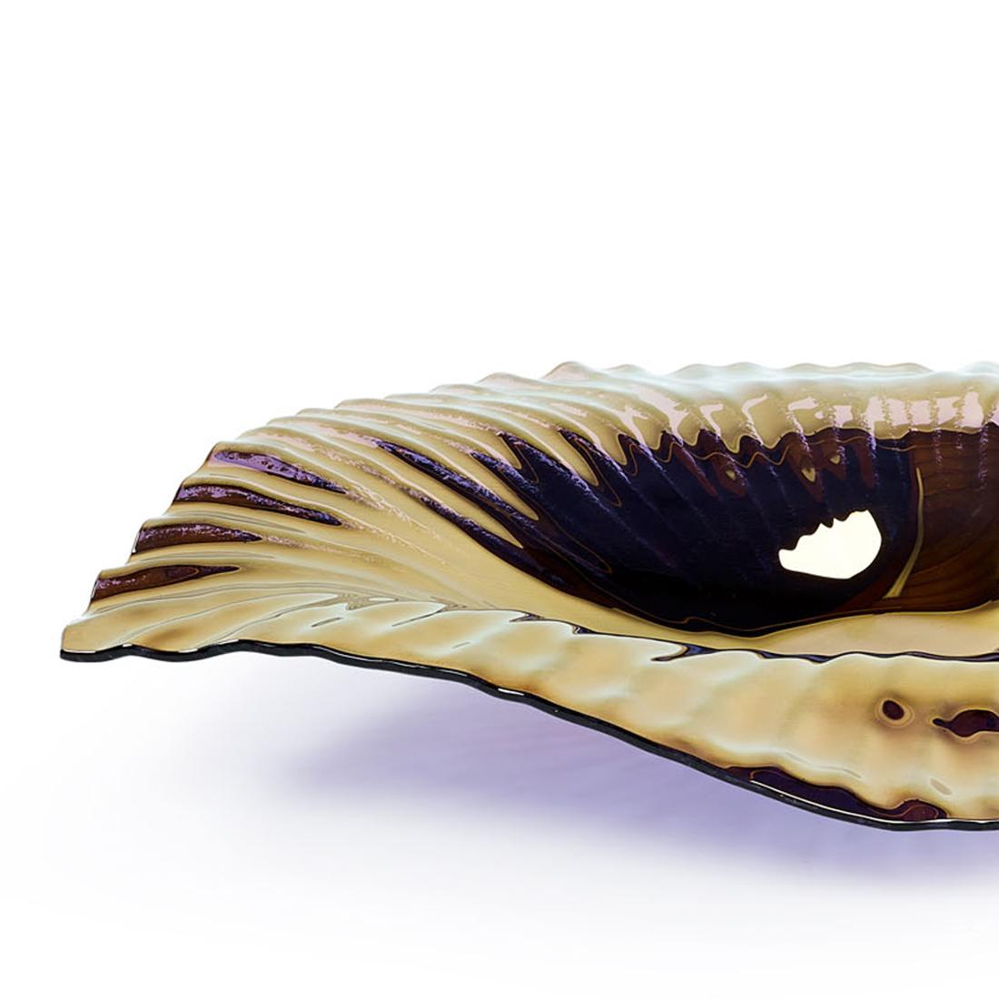 Belgian Tropic Leave Bronzed Glass Bowl For Sale