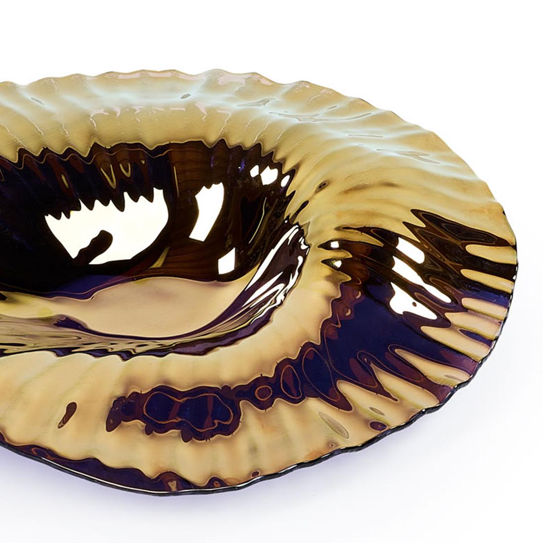 Contemporary Tropic Leave Bronzed Glass Bowl For Sale