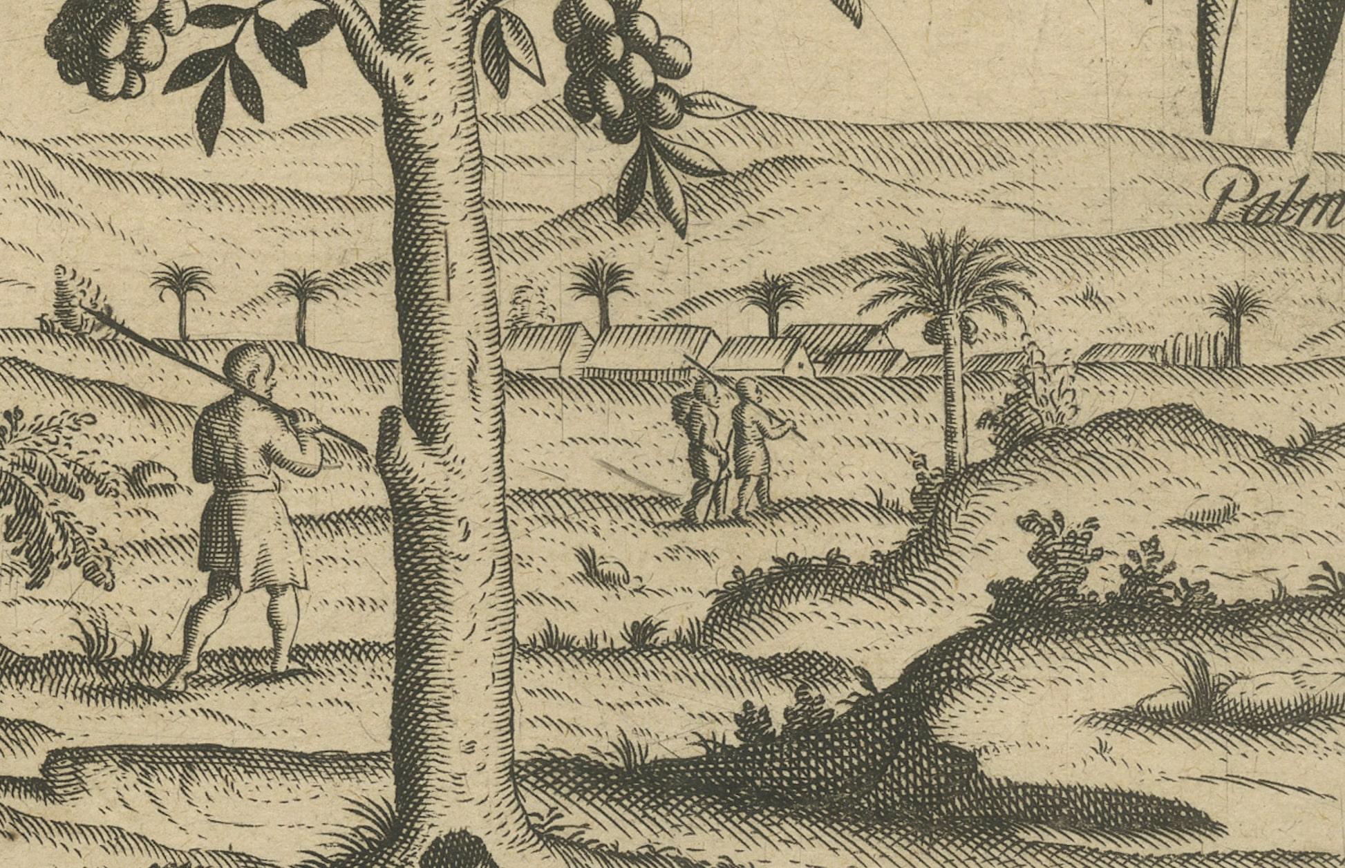 Paper Tropical Abundance: The Jackfruit and Palm Trees in De Bry's 1601 Engraving For Sale