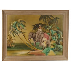Tropical Anglo Indian Style Air Brush Painting with Elephants