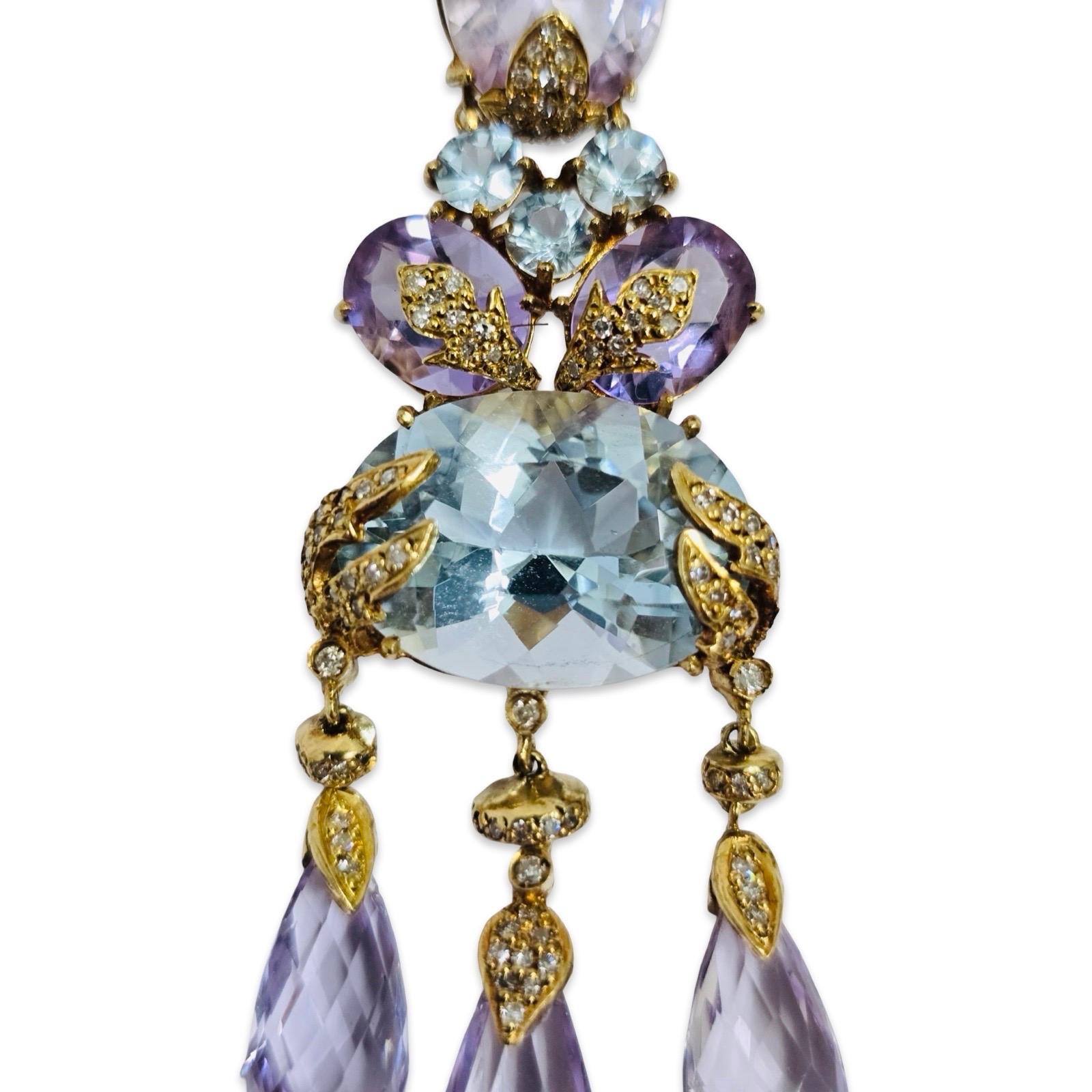 Boucles d'oreilles chandelier en améthyste, aigue-marine et diamant 62ct Tropical Atelier 18K Pour femmes en vente