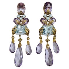 Tropical Atelier A 18K Orecchini Chandelier con Ametista, Acquamarina e Diamante 62ct