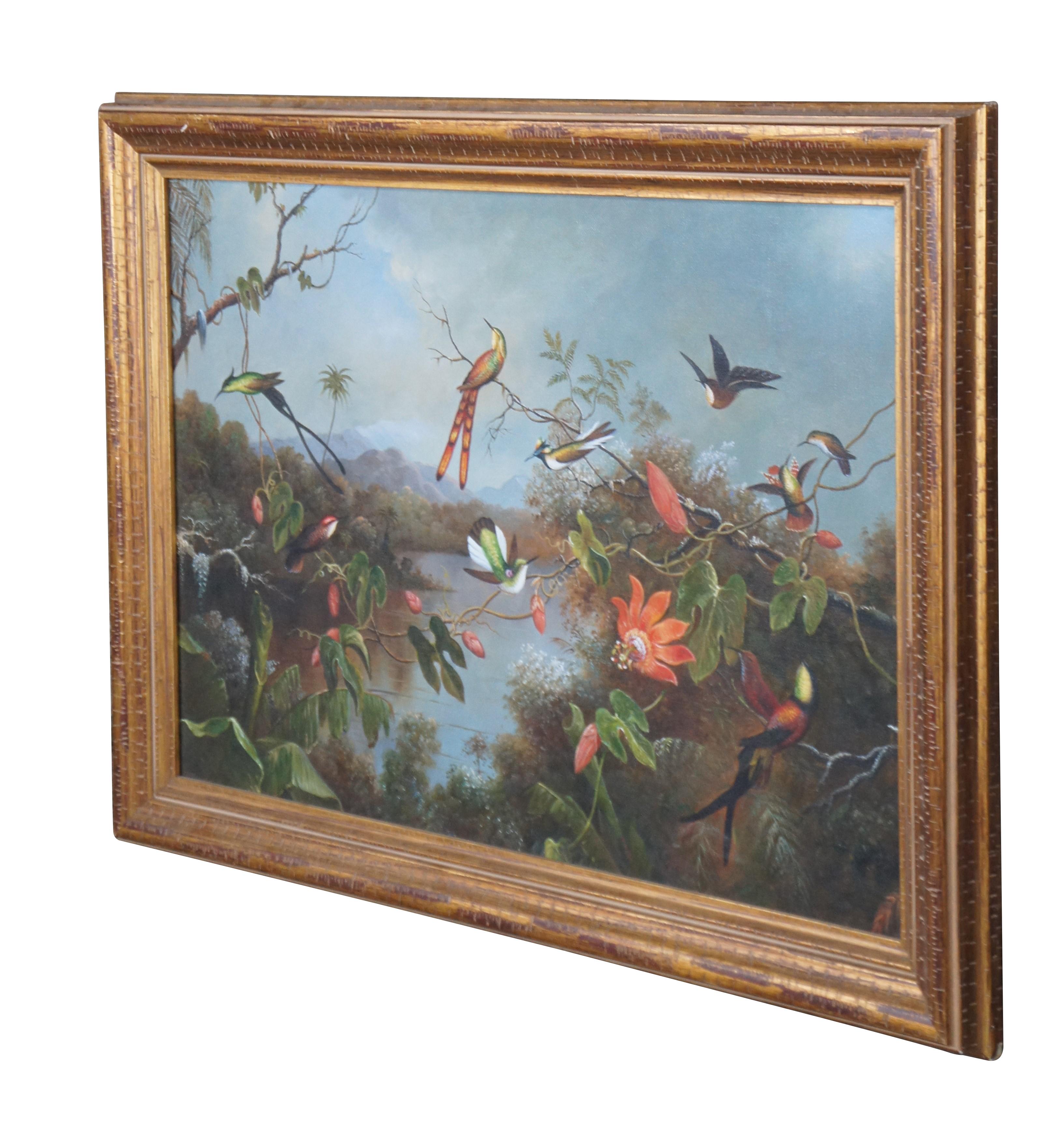 Pájaro tropical Paisaje boscoso Pintura según Martin Johnson Heade Enmarcado 35 en Bueno estado para la venta en Dayton, OH