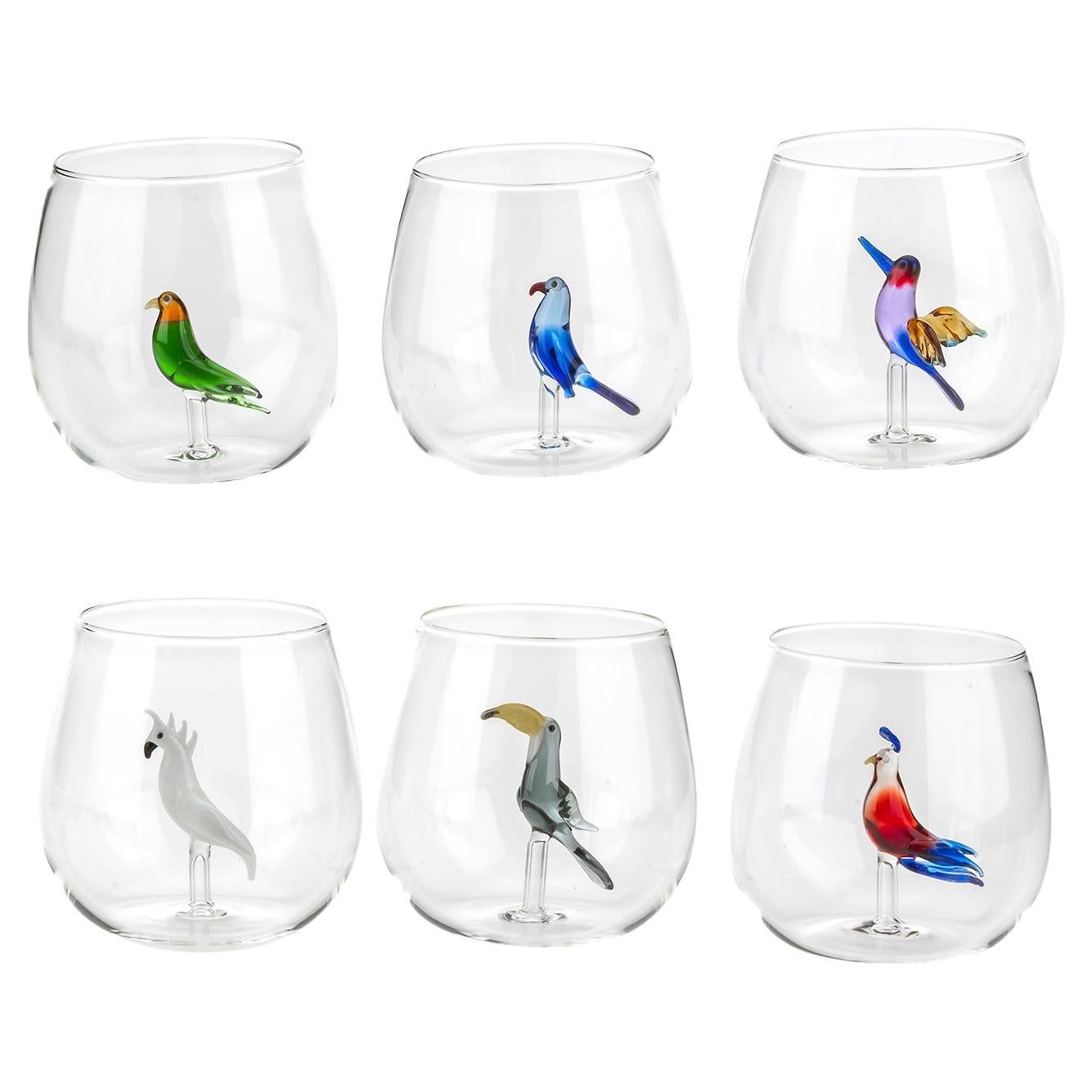 Tropical Birds Set of 6 Glasses For Sale