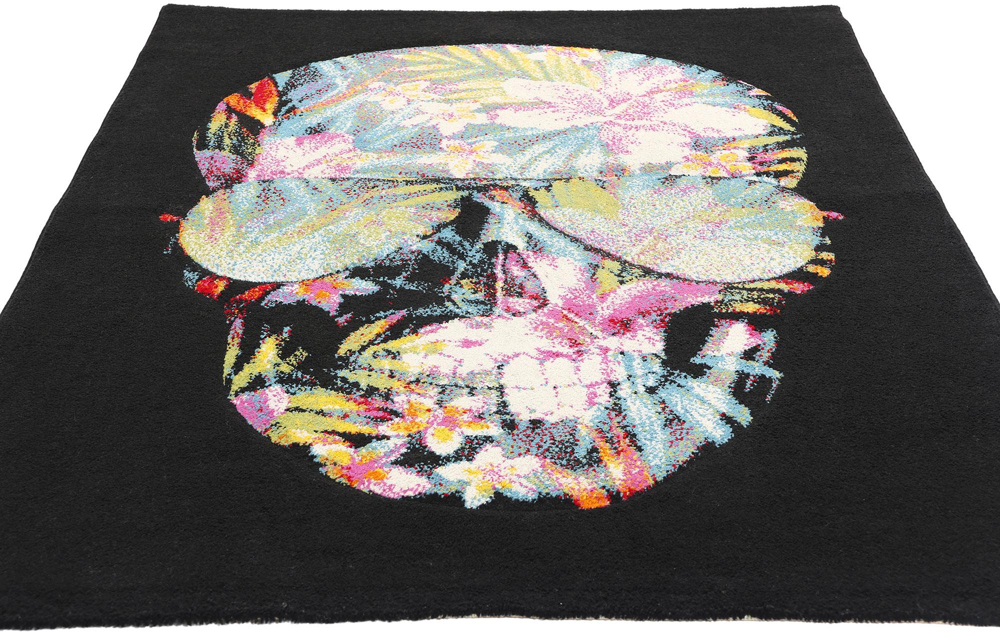Scandinavian Modern Tropical Black Swedish Pompeo Skull Rug