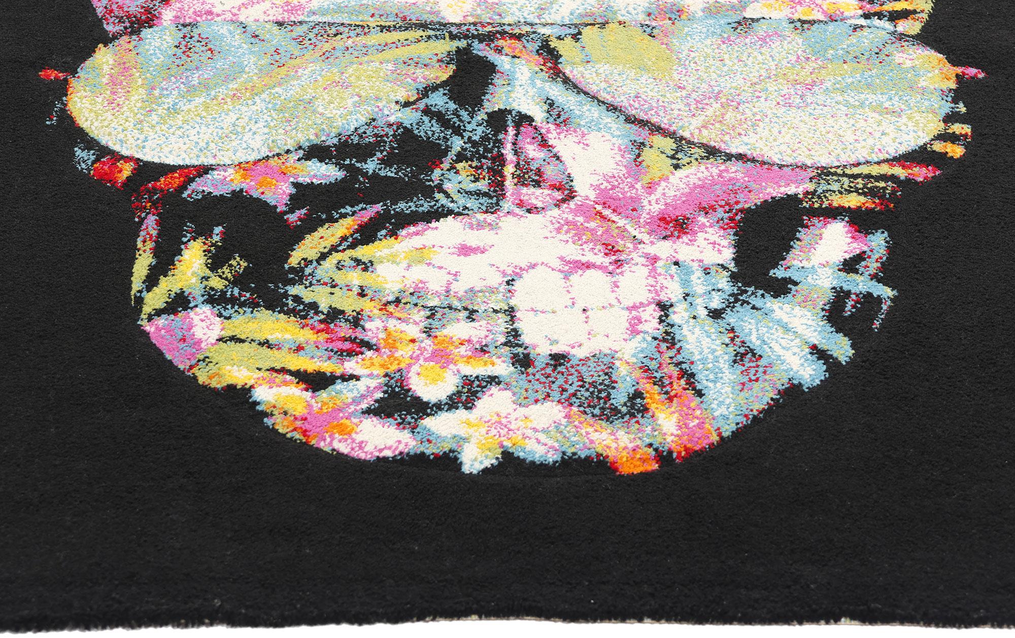 Machine-Made Tropical Black Swedish Pompeo Skull Rug