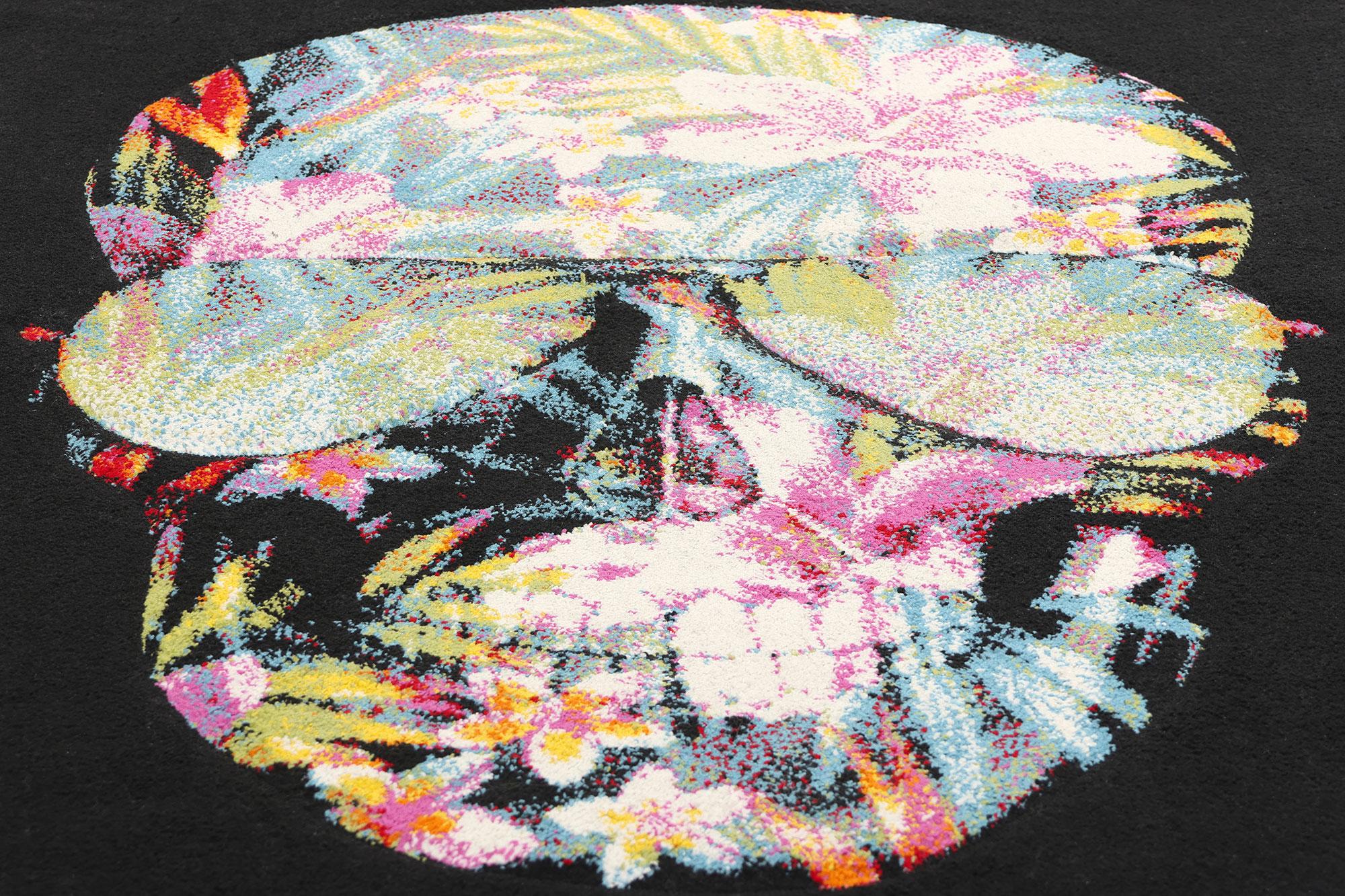 Tropical Black Swedish Pompeo Skull Rug In Good Condition In Dallas, TX