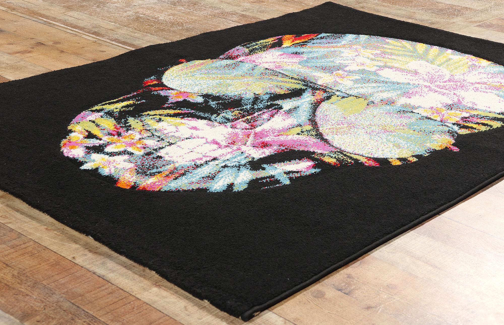 Synthetic Tropical Black Swedish Pompeo Skull Rug