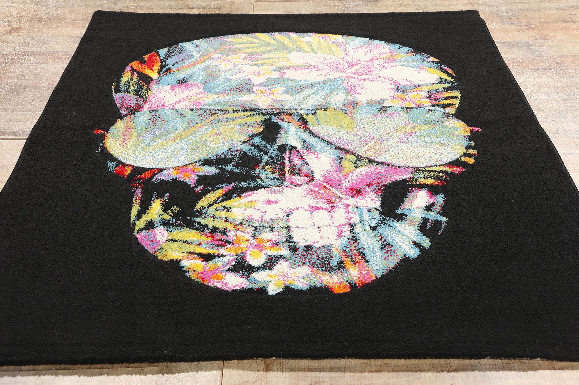 Tropical Black Swedish Pompeo Skull Rug 1