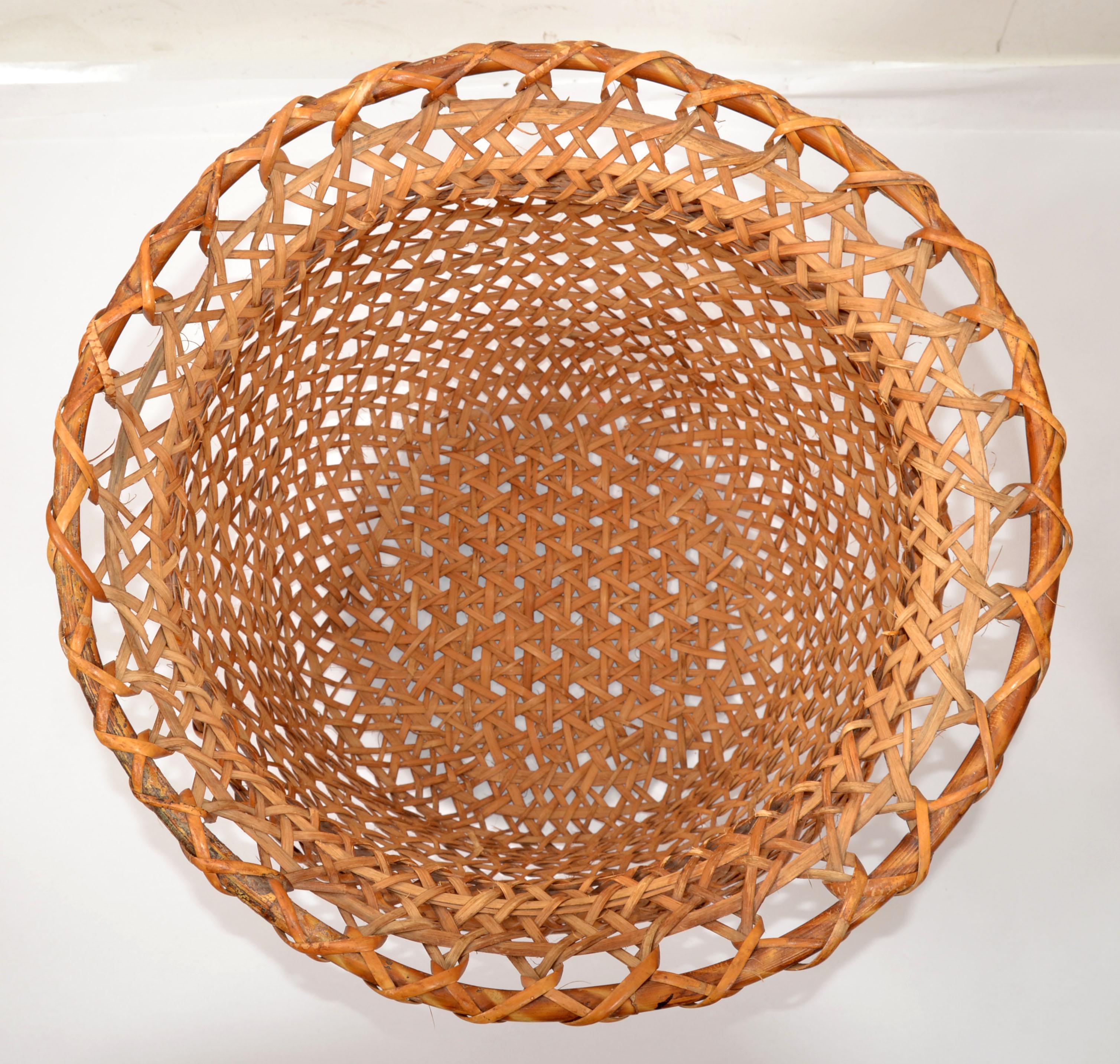 Tropical Bohemian Chic Round Handwoven Large Wicker Basket Franca Helg Style 60s For Sale 4