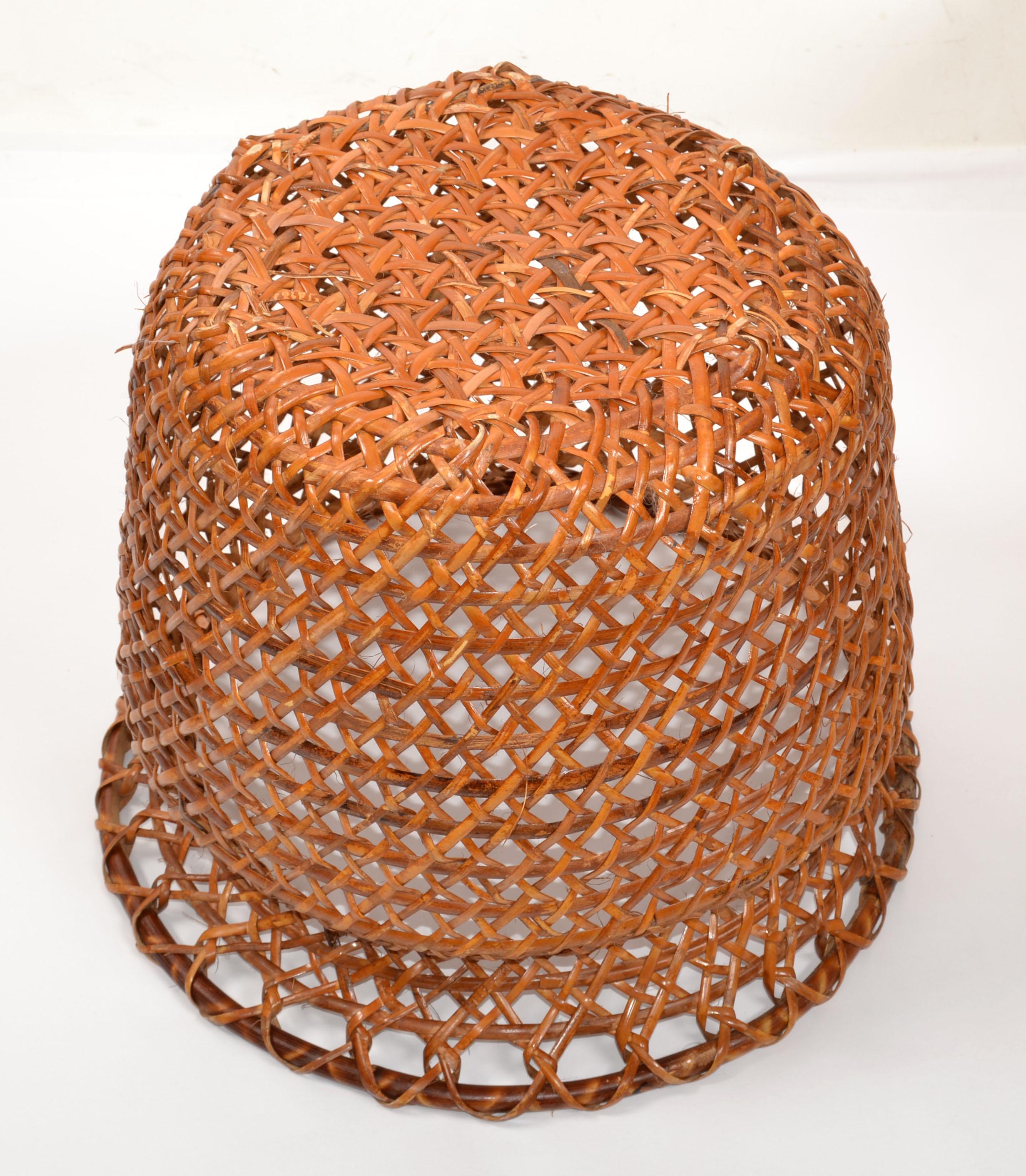 Tropical Bohemian Chic Round Handwoven Large Wicker Basket Franca Helg Style 60s For Sale 6