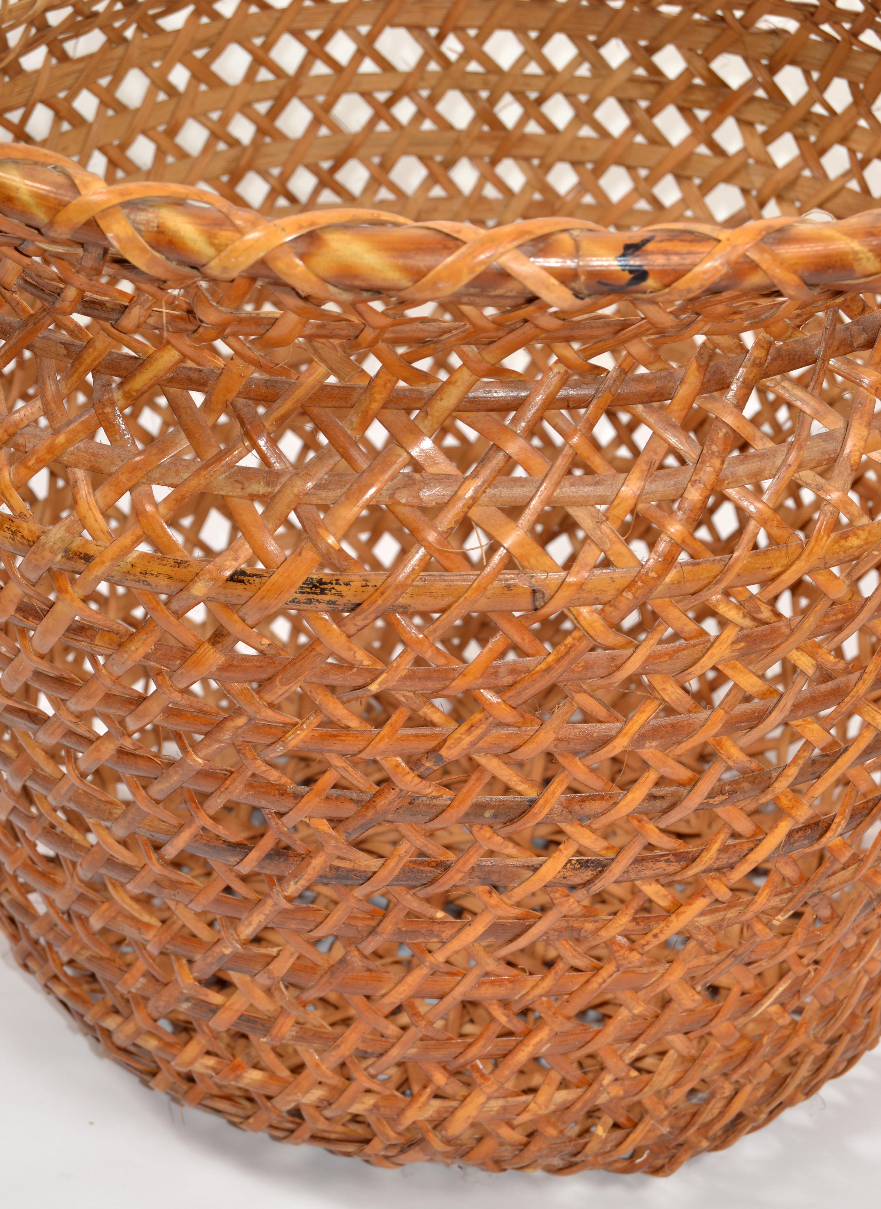 Tropical Bohemian Chic Round Handwoven Large Wicker Basket Franca Helg Style 60s For Sale 3