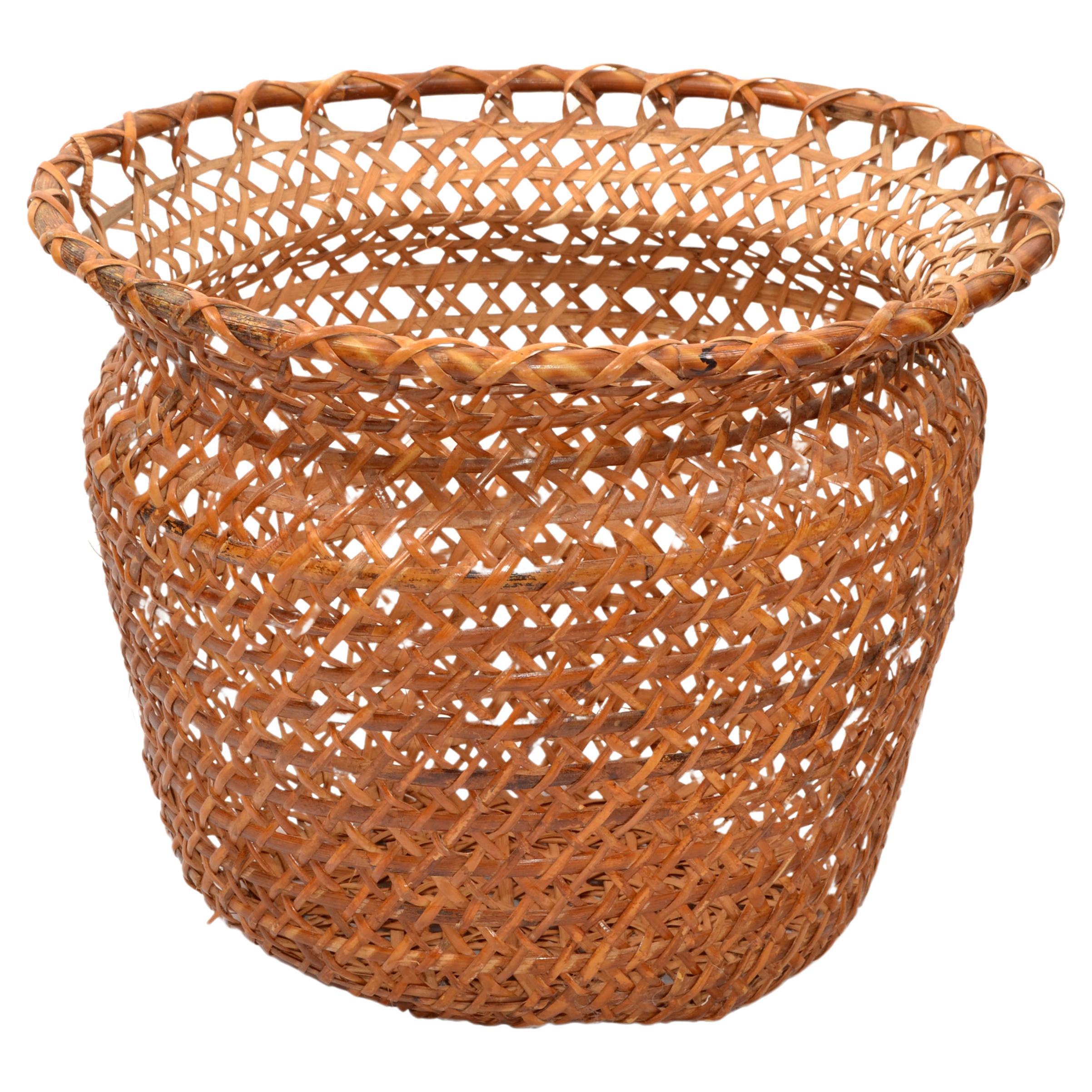 Tropical Bohemian Chic Round Handwoven Large Wicker Basket Franca Helg Style 60s