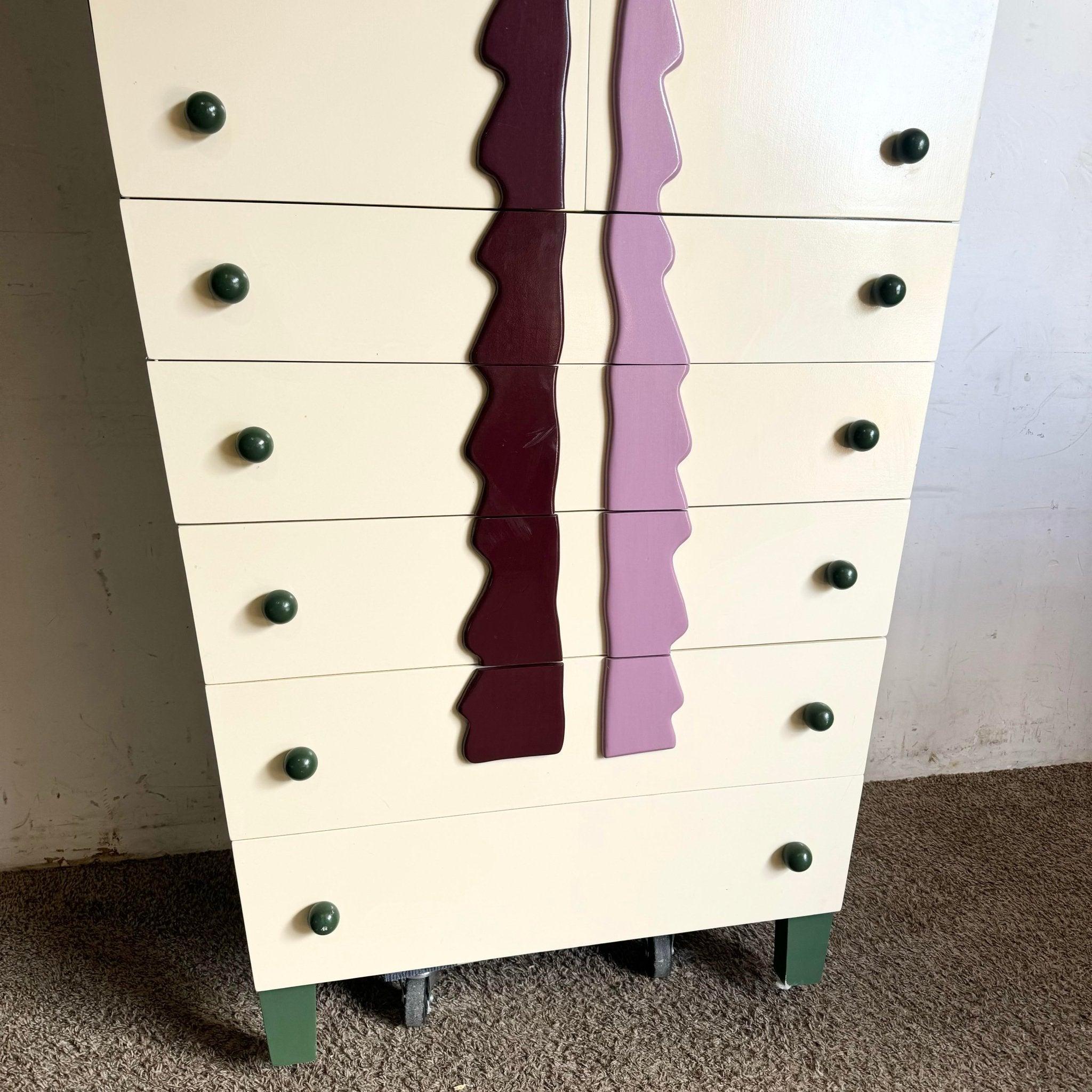 Tropical Chic Palm Tree Lila und Grüner und grüner Schrank (Holz) im Angebot