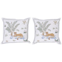 Tropical Crewelwork Cheetah Pillows