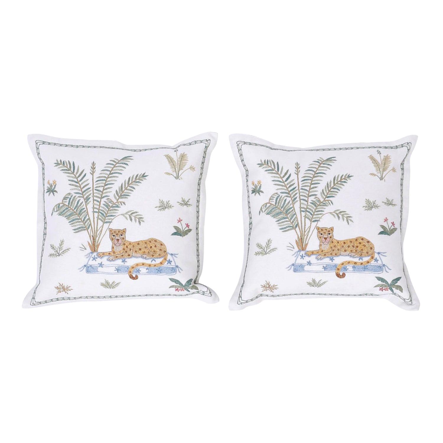 Tropical Crewelwork Cheetah Pillows, Priced Individually
