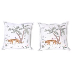 Tropical Crewelwork Tiger Pillows