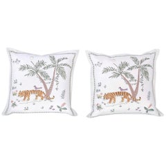 Tropical Crewelwork Tiger Pillows, Priced Individually