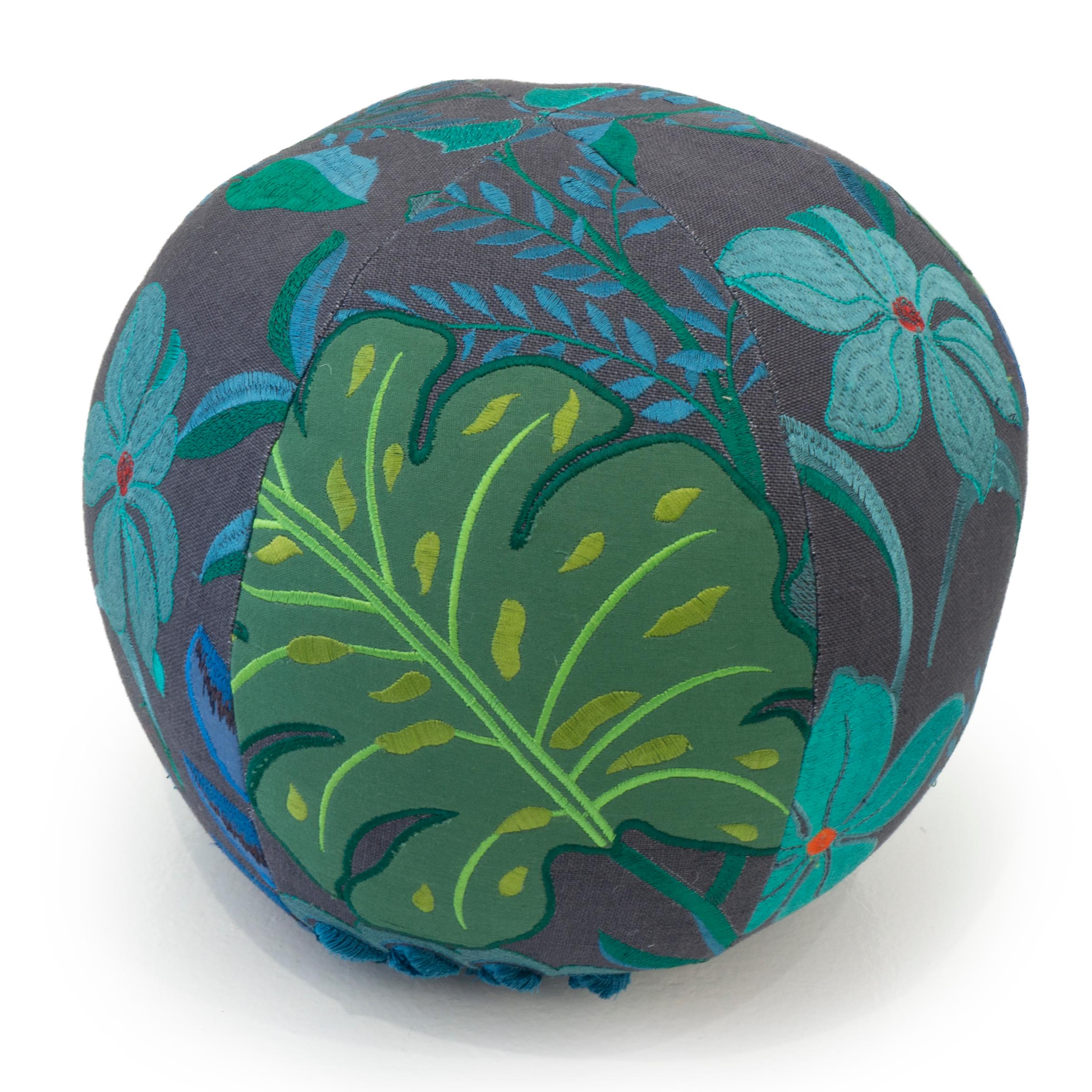 Modern Tropical Embroidery Ball Pillow