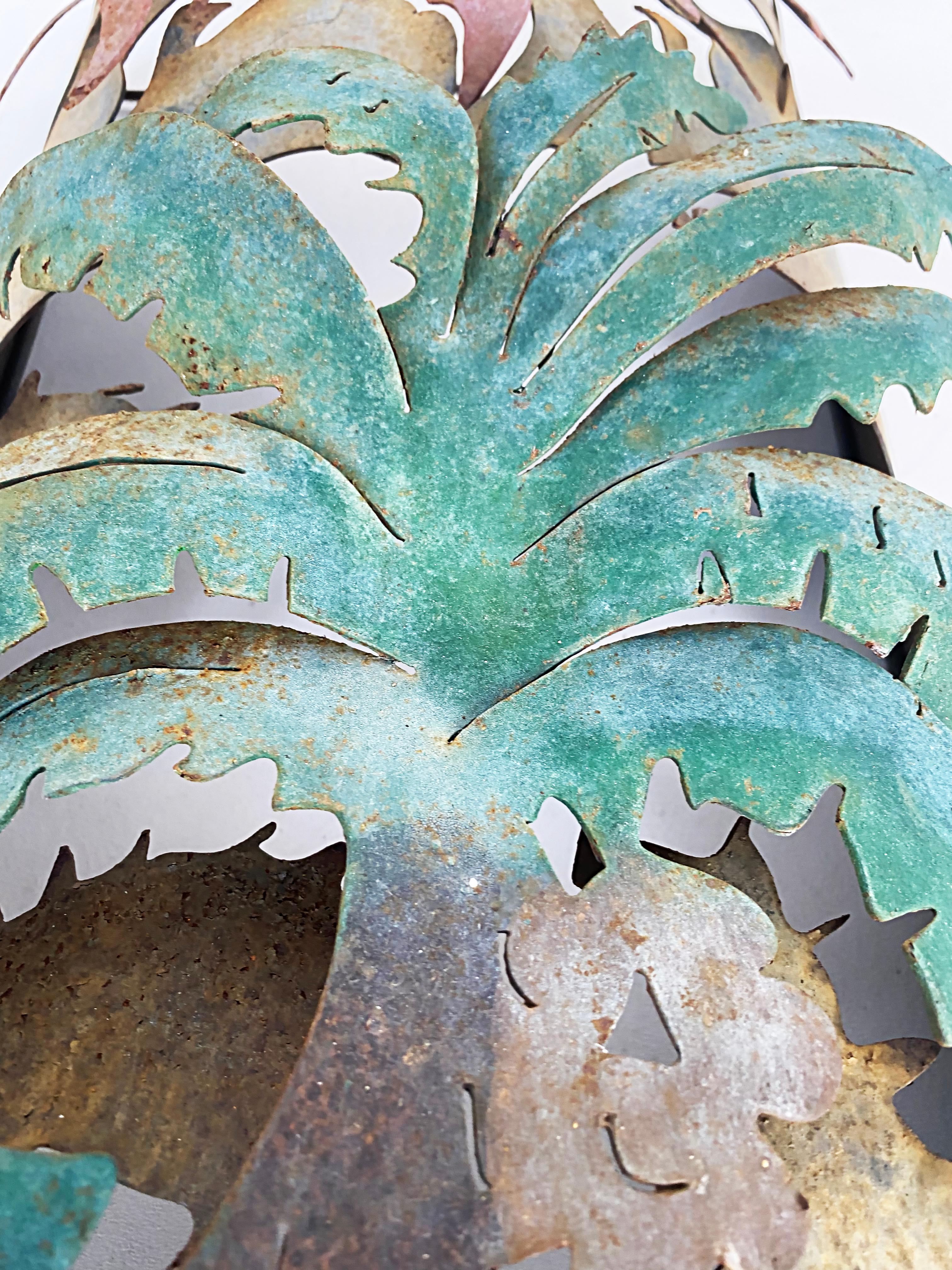 American Tropical Exterior Metal Painted Palm Tree Wall Sculpture For Sale