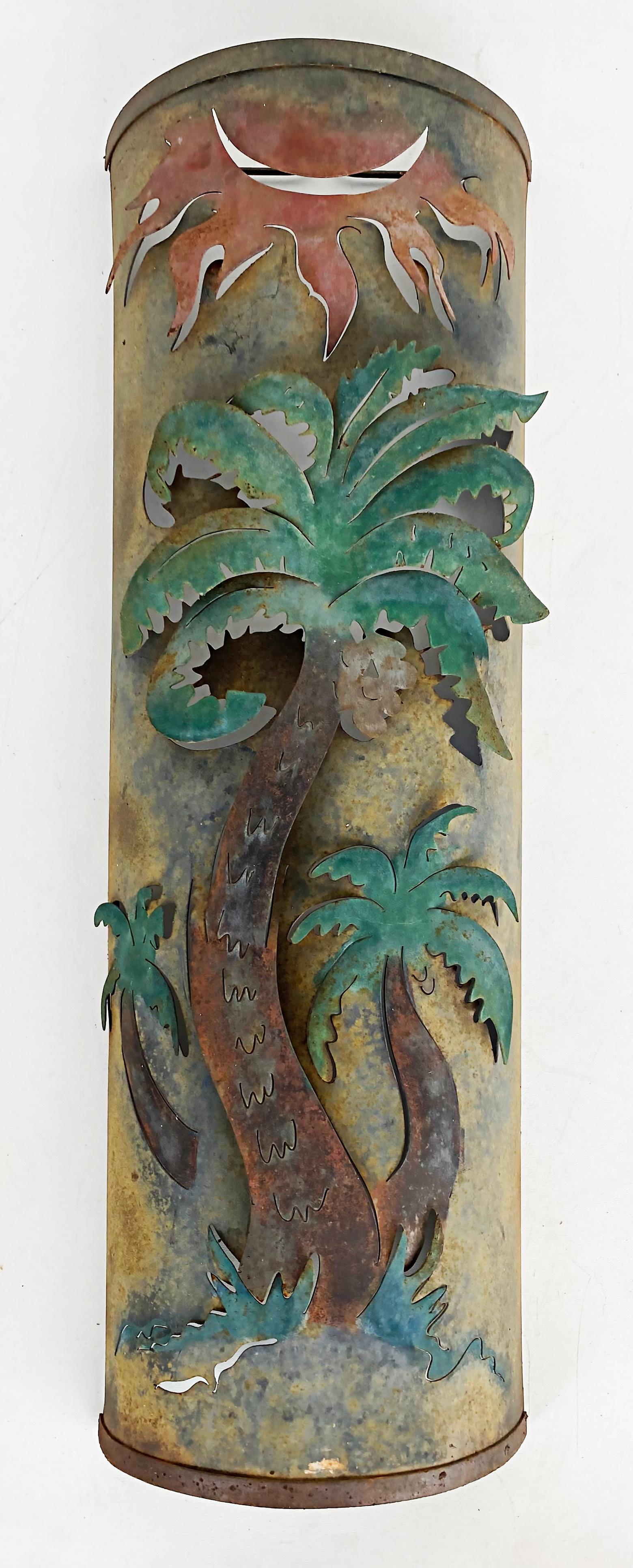Tropical Exterior Metal Painted Palm Tree Wall Sculpture In Good Condition For Sale In Miami, FL