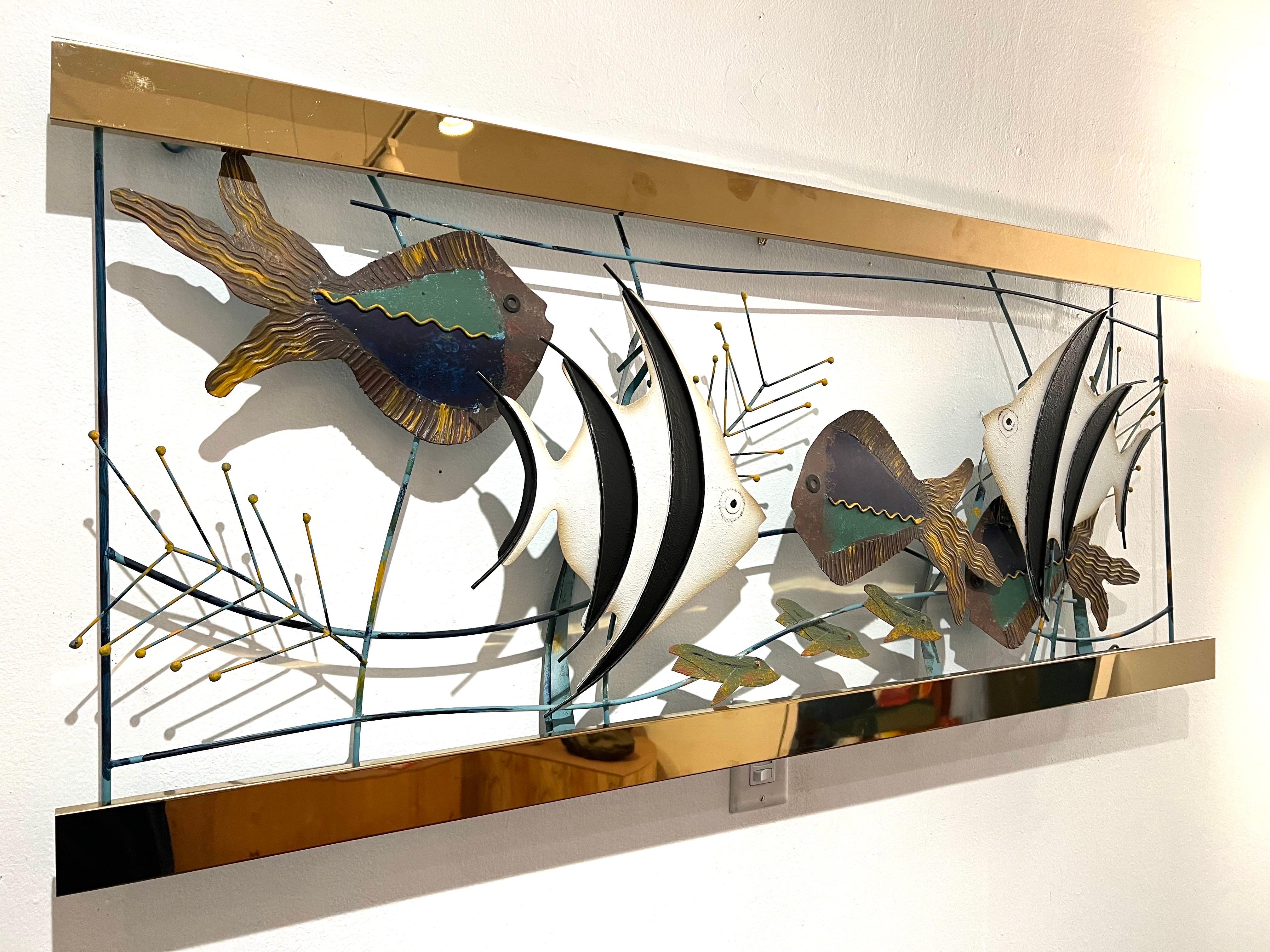 American Tropical Fish Aquarium Wall Sculpture Signed C. Jere & Dated 1997