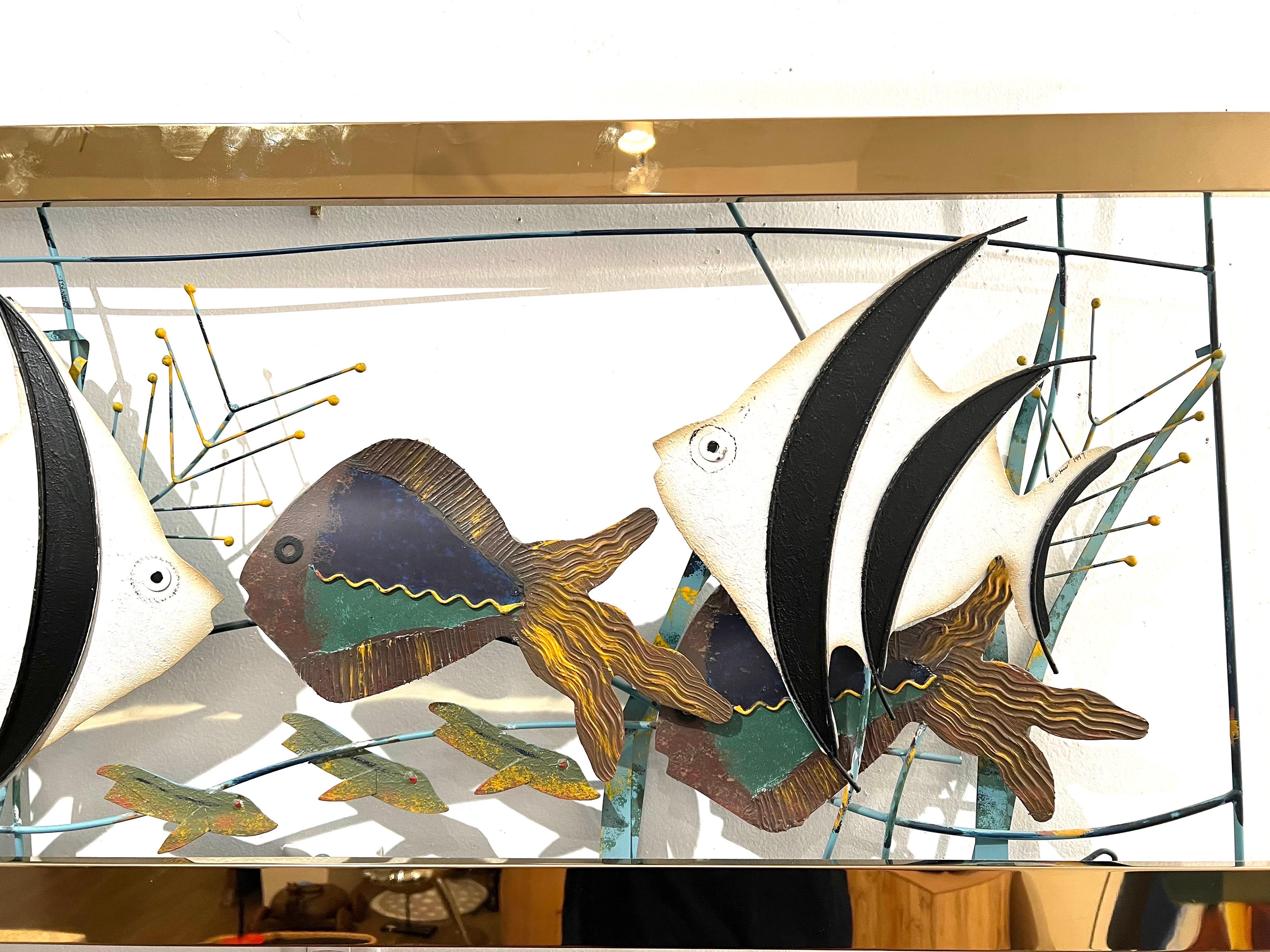Tropical Fish Aquarium Wall Sculpture Signed C. Jere & Dated 1997 In Excellent Condition In San Diego, CA
