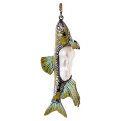 Tropical Fish Baroque Pearl Diamond Necklace Pendant in Sterling Silver