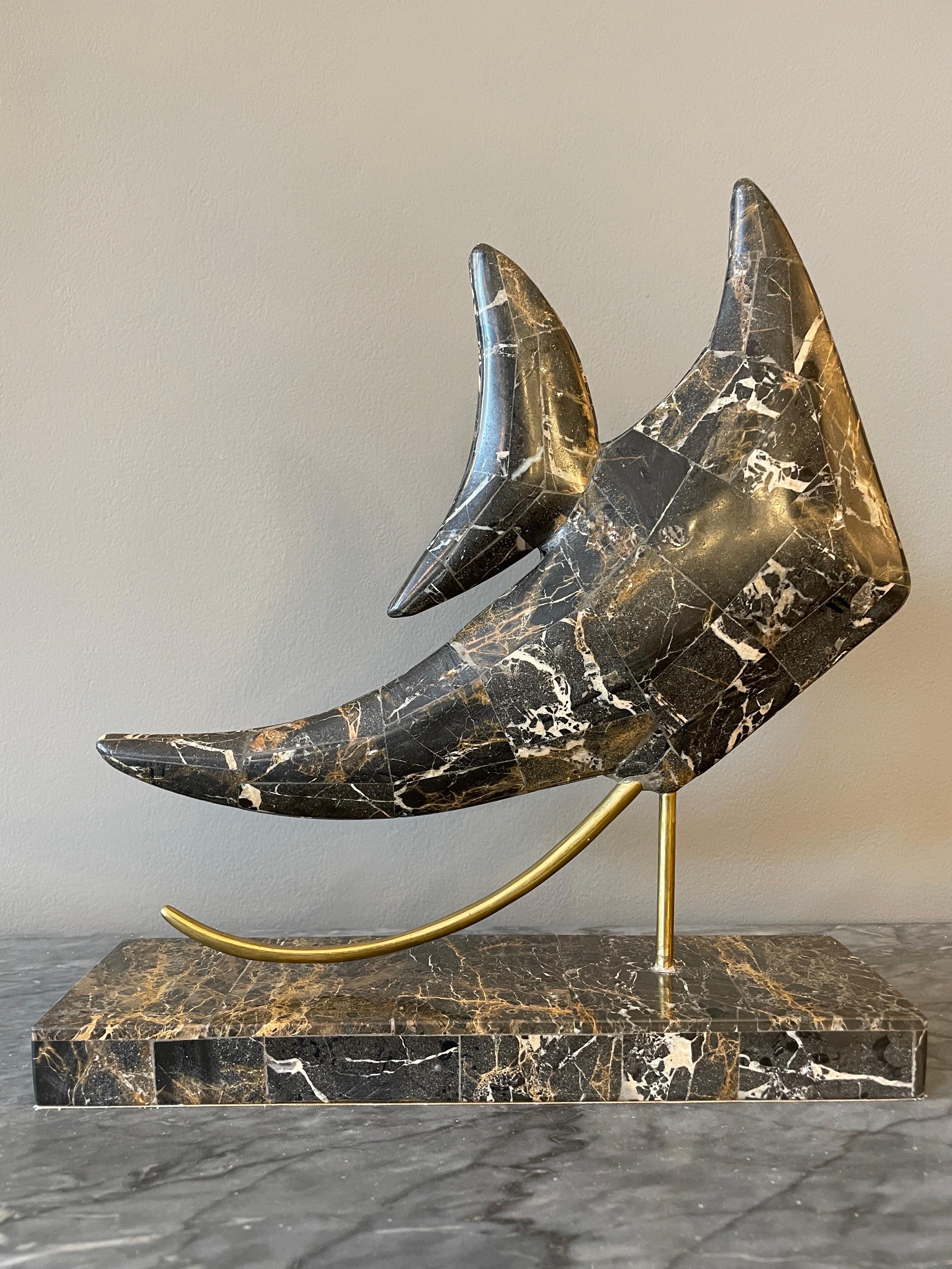 Brass Tropical Fish Marble Sculpture by Maitland Smith For Sale