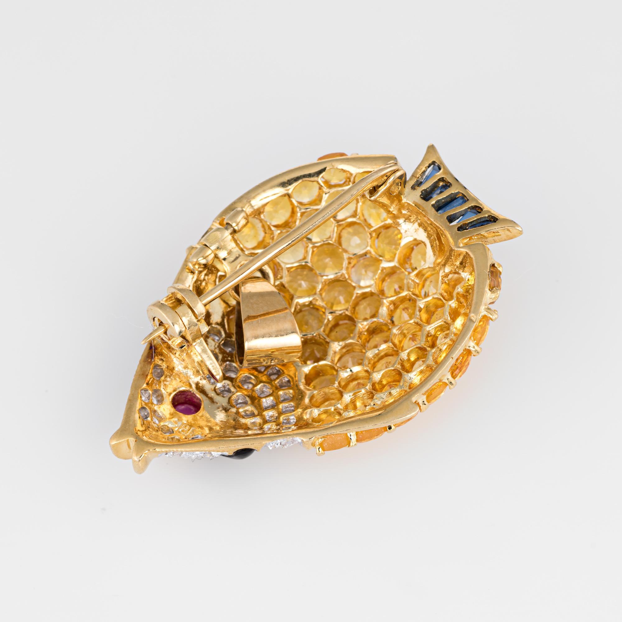 Modern Tropical Fish Pendant Sapphire Diamond Ruby Brooch Estate 18k Exotic Sealife
