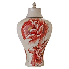 Tropical & Flowers Bonnie Red Peonies Vase with Lid