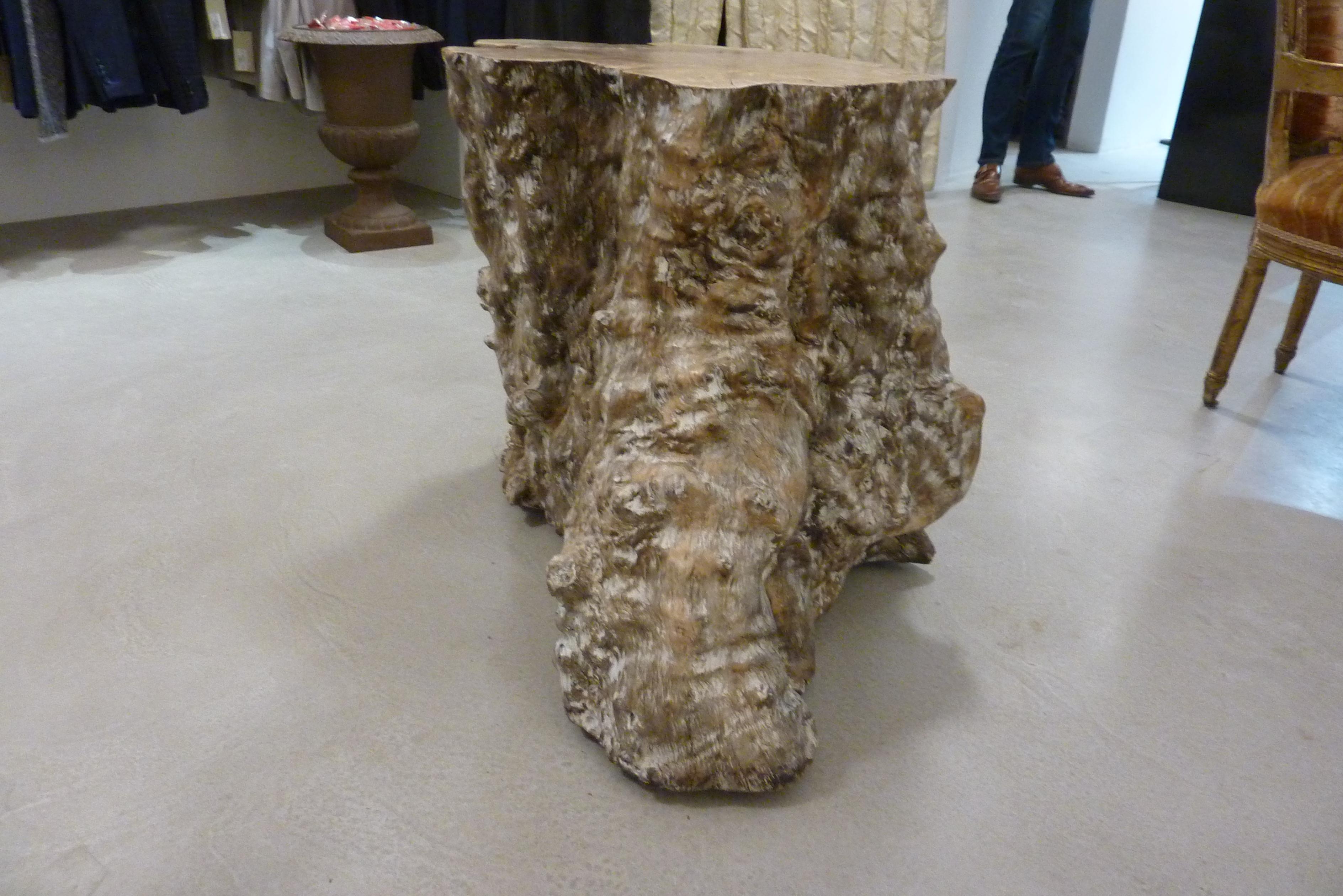 Table made from an Asian tropical forest tree trunk with roots.
Has always been in our private collection and served as an object in the hall.
Industrial wheels have been attached to the bottom, to make the table easier to move.
It truly is an eye