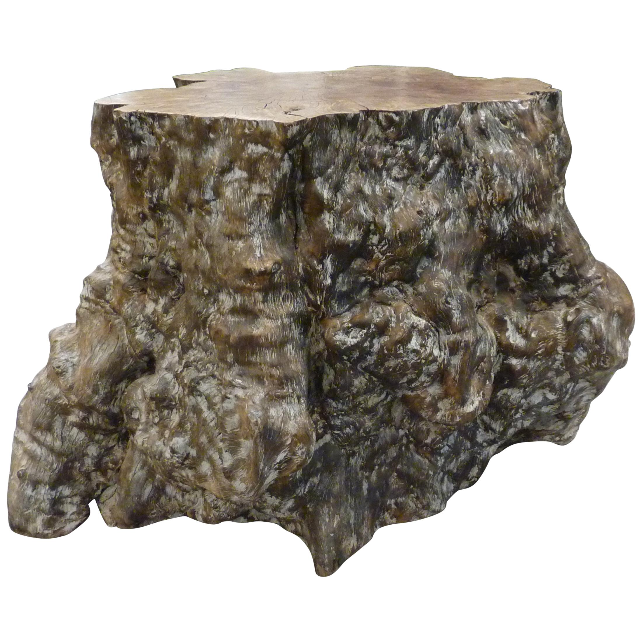 Tropical Forest Tree Trunk Table on Industrial Wheels For Sale