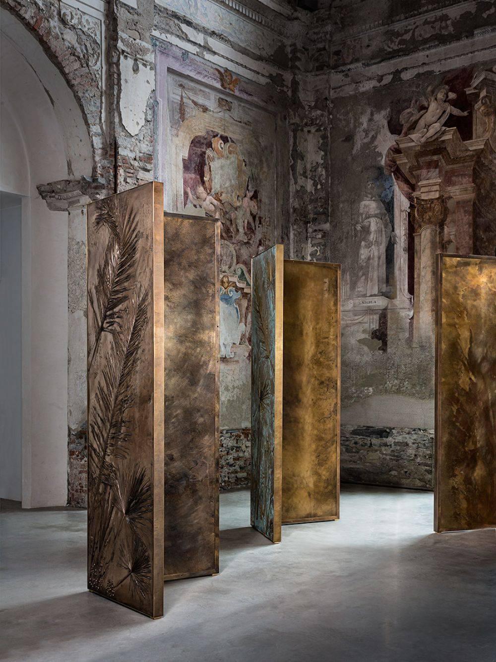 Cast 'Tropical Fossil III' Monumental Bronze and Brass Screen by Gianluca Pacchioni For Sale