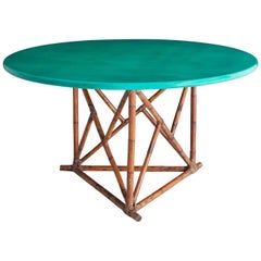 Tropical Green Mid-century modern hollywood regency Bamboo ratan Dining Table