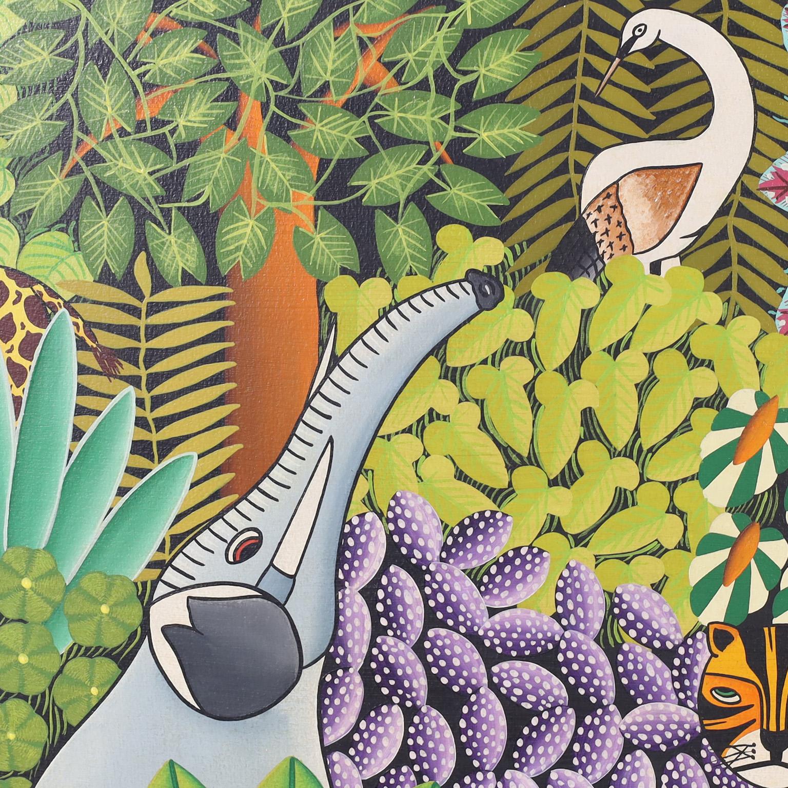 Peinture tropicale haïtienne de Jungle par Daniel Souvenir Bon état à Palm Beach, FL
