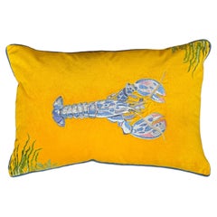 Tropical Hand Embroidered Cotton Velvet Cushion Cover - Lobster
