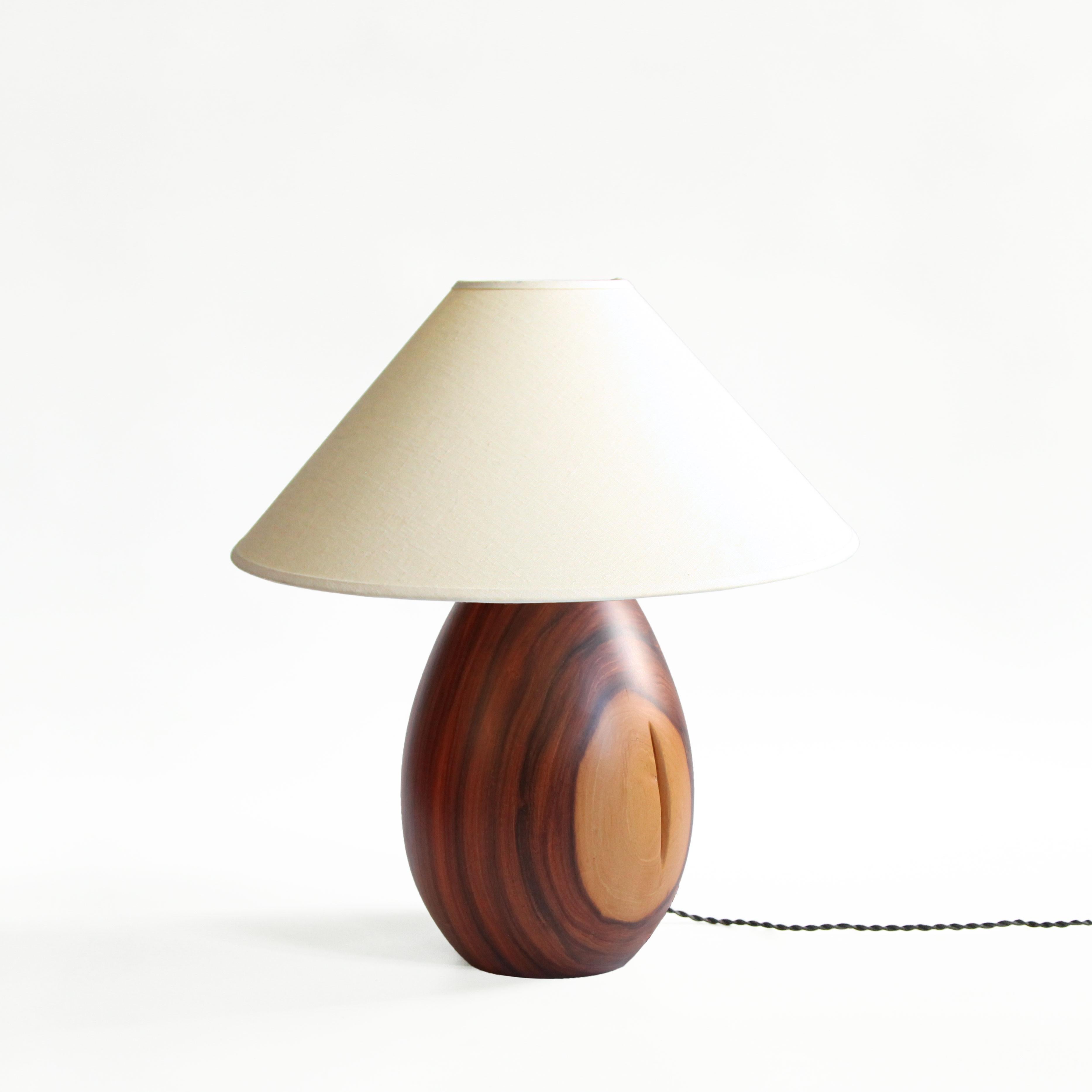 Mid-Century Modern Tropical Hardwood Lamp and White Linen Shade, Medium, Árbol Collection, 46