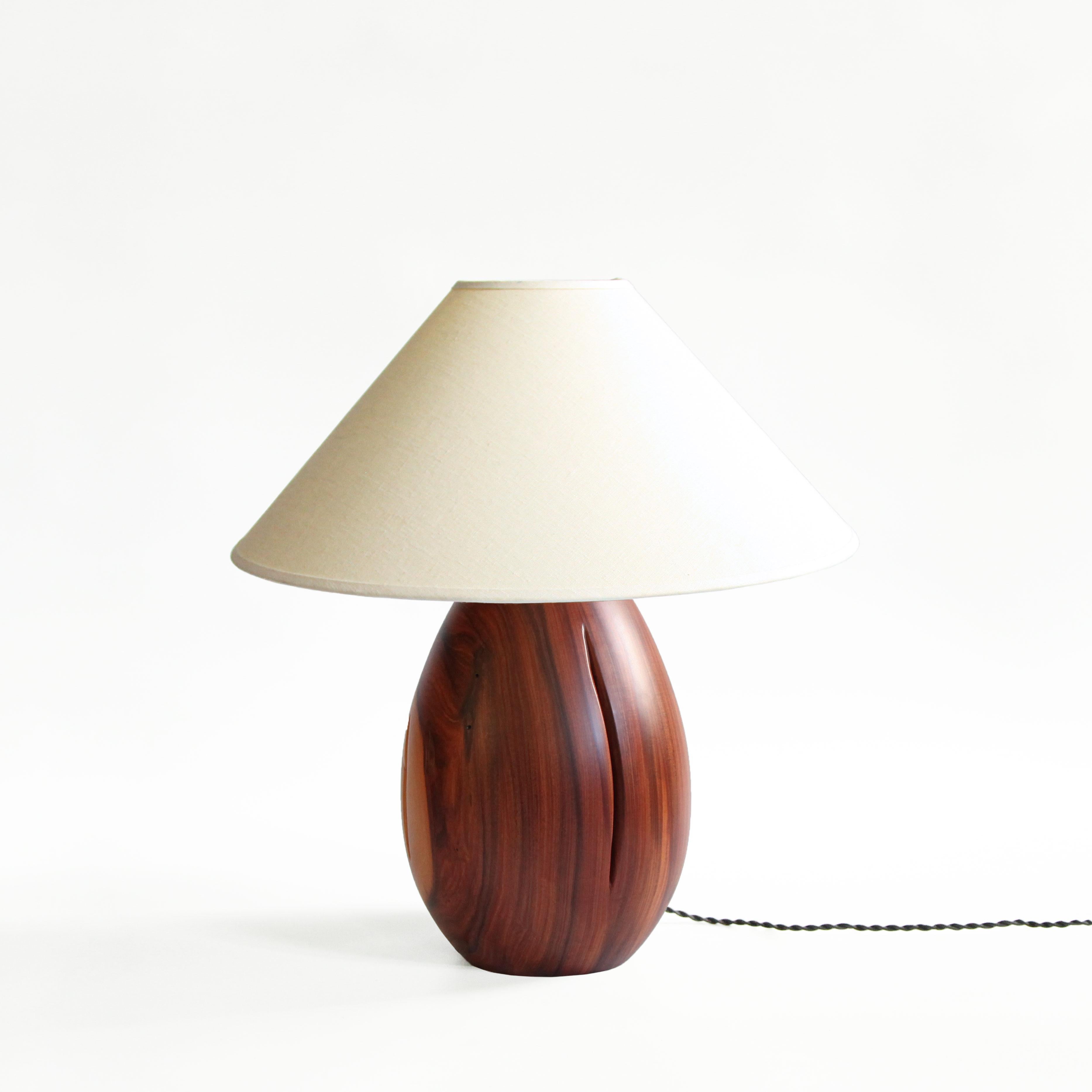 Bolivian Tropical Hardwood Lamp and White Linen Shade, Medium, Árbol Collection, 46