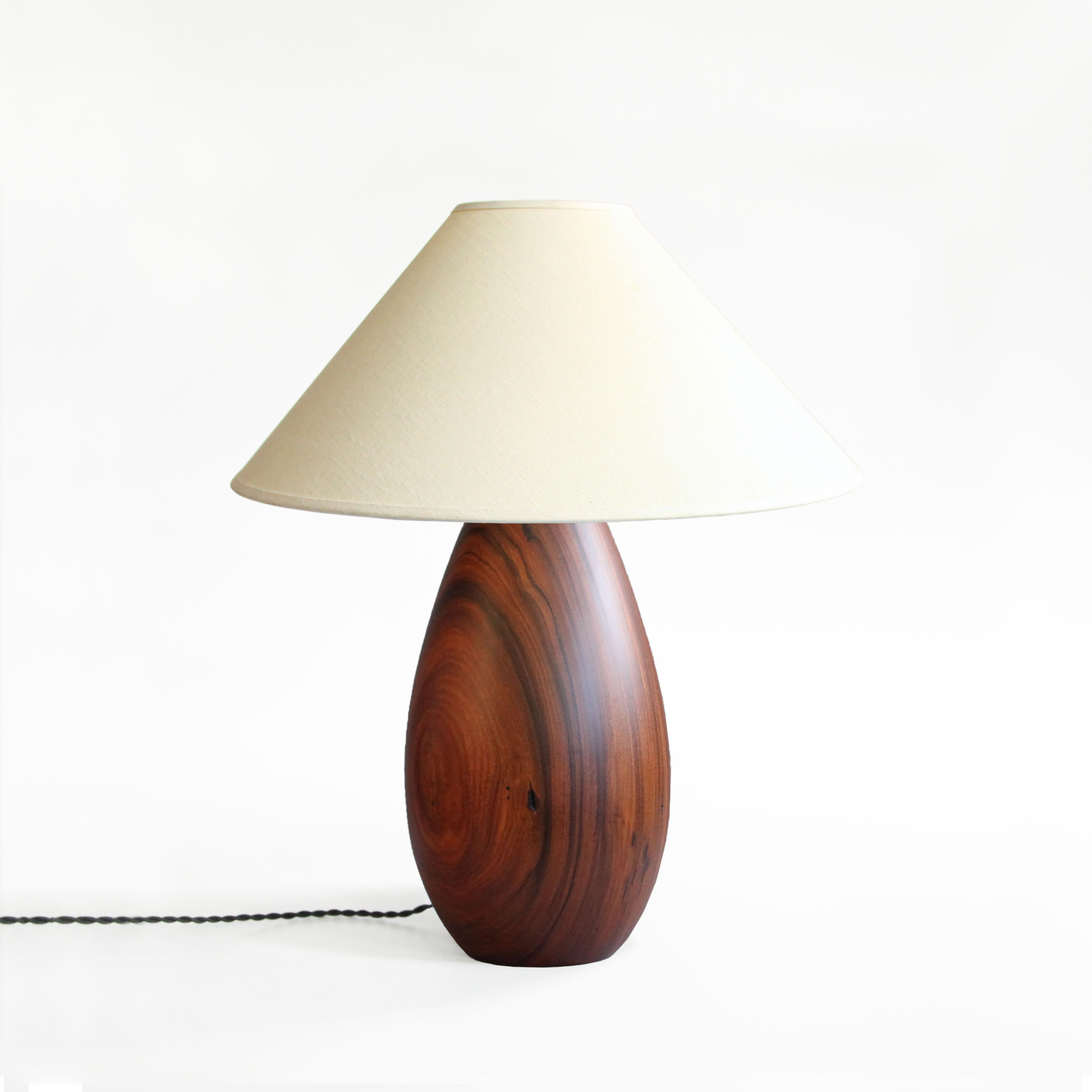 Mid-Century Modern Tropical Hardwood Lamp and White Linen Shade, Medium Large, Árbol Collection, 53 For Sale