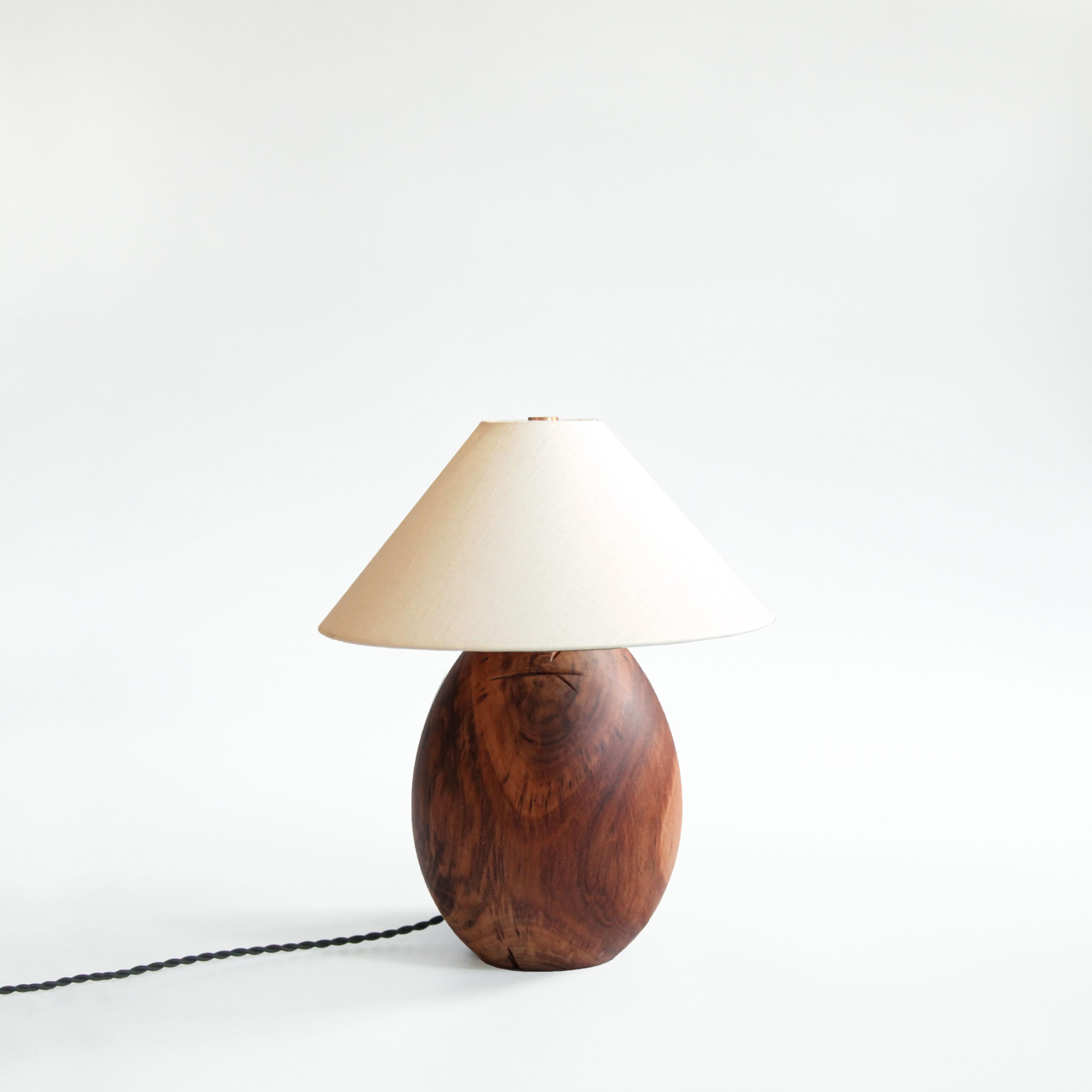 Mid-Century Modern Tropical Hardwood Lamp and White Linen Shade, Small, Árbol Collection, 18 For Sale