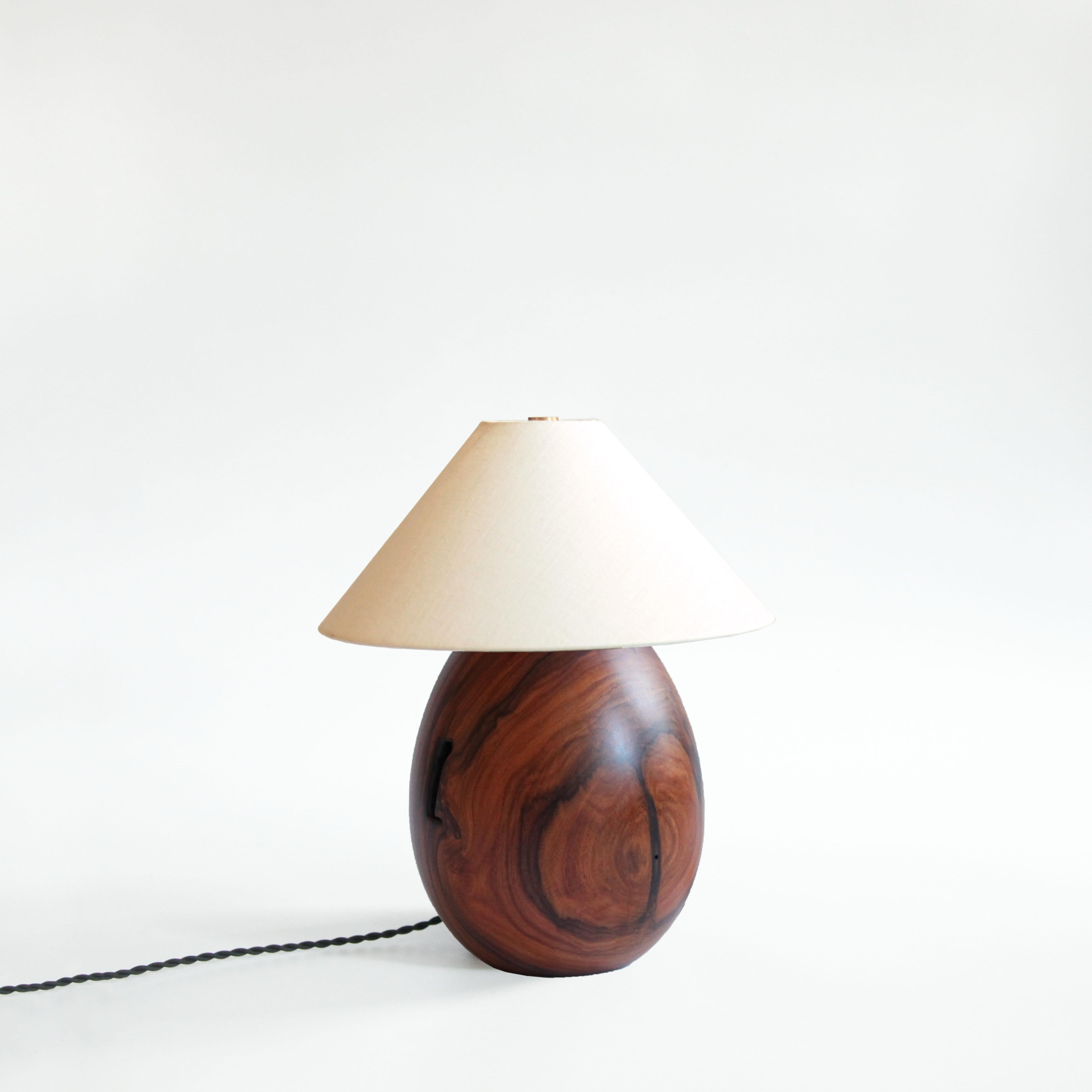 Mid-Century Modern Tropical Hardwood Lamp and White Linen Shade, Small, Árbol Collection, 22 For Sale
