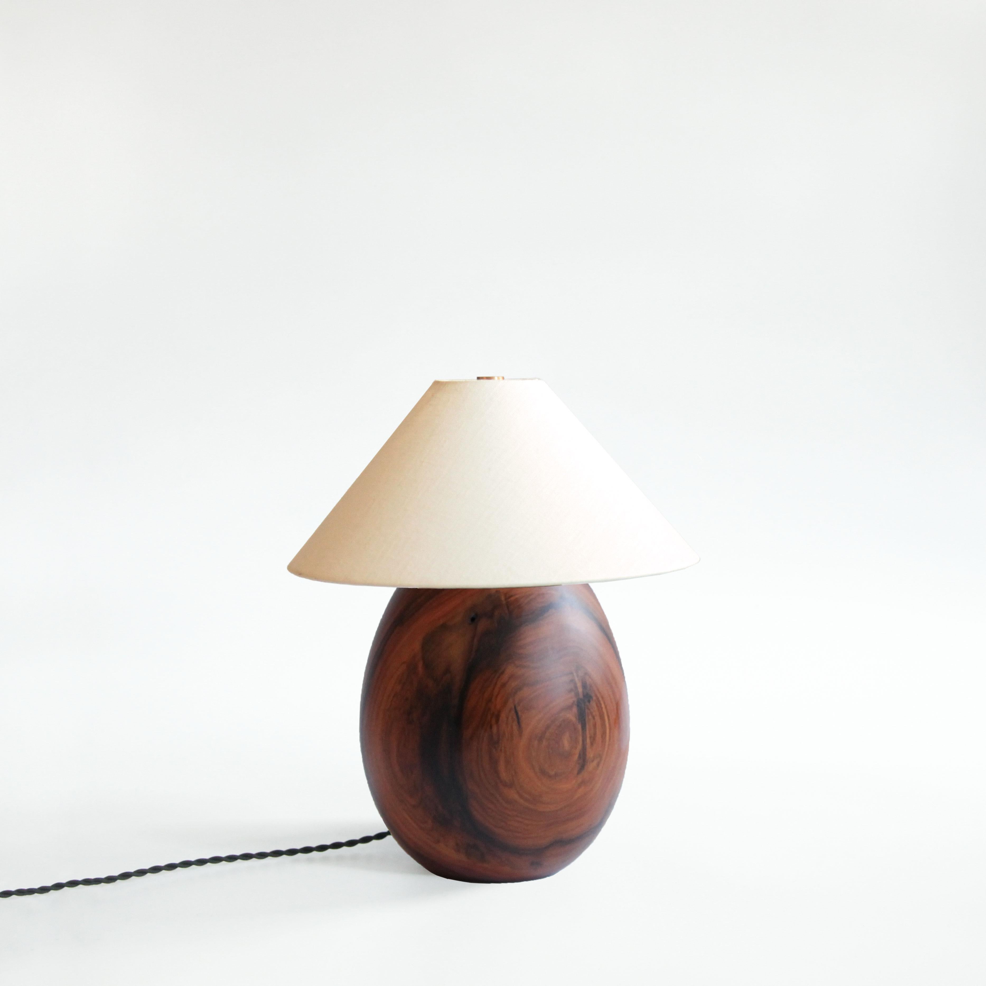 Mid-Century Modern Tropical Hardwood Lamp and White Linen Shade, Small, Árbol Collection, 25