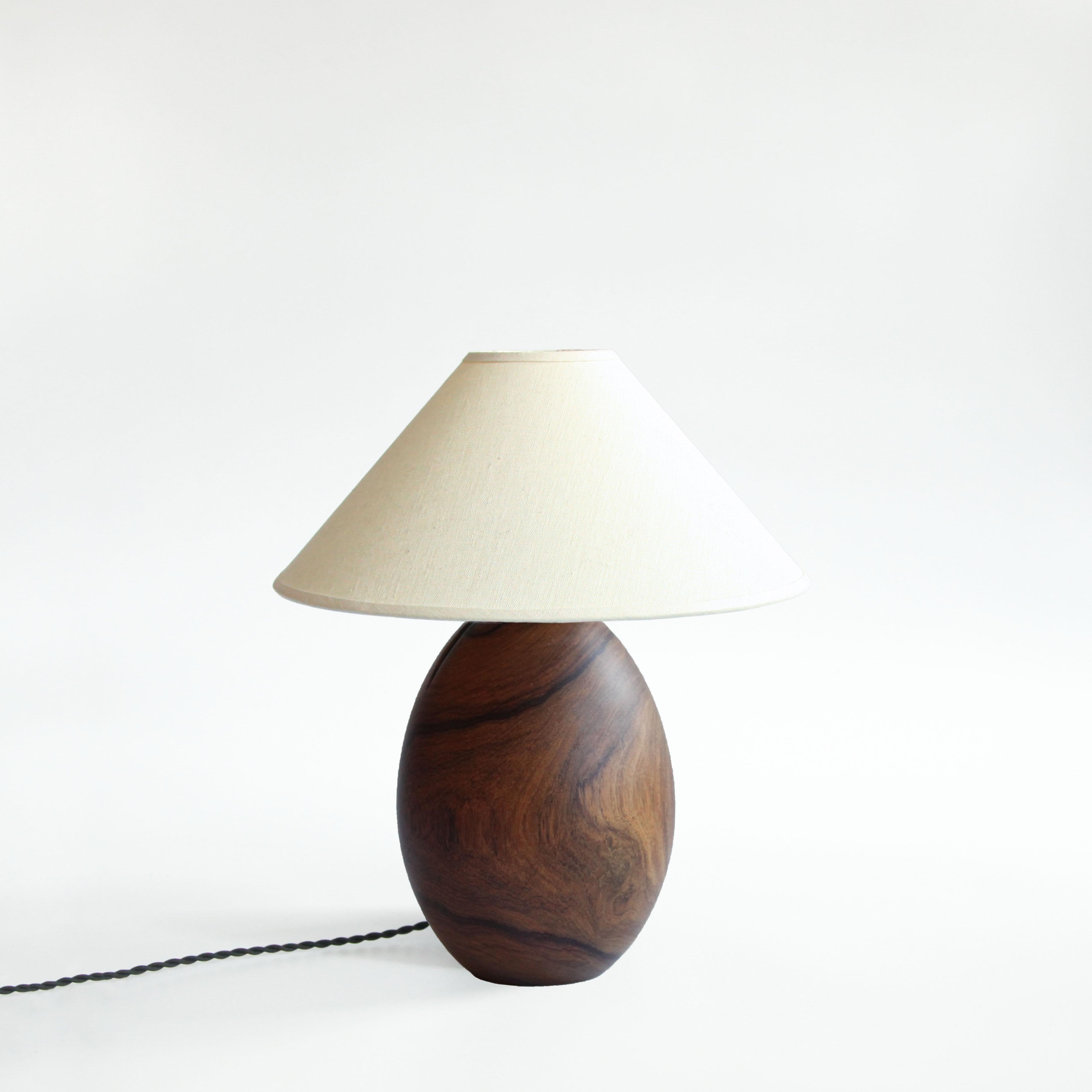 Mid-Century Modern Tropical Hardwood Lamp and White Linen Shade, Small Medium, Árbol Collection, 25